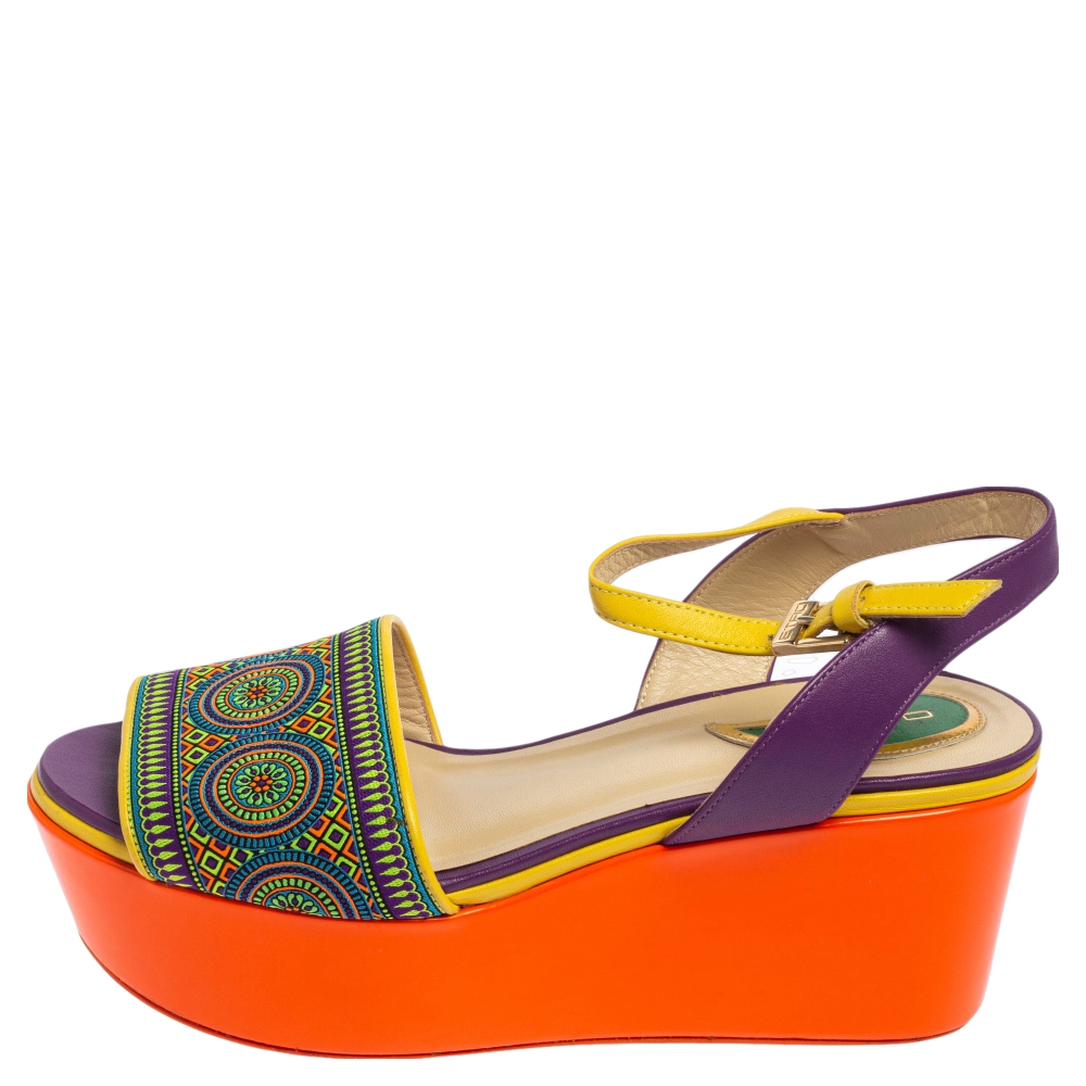 

Etro Multicolor Fabric Platform Ankle Strap Sandals Size