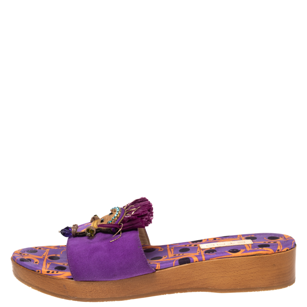 

Etro Purple Suede Embellished Open Toe Slide Sandals Size