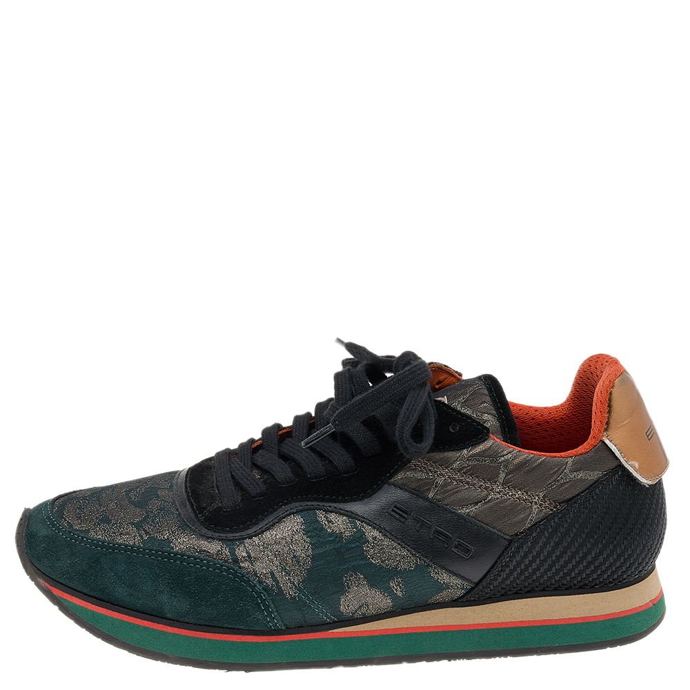 

Etro Multicolor Brocade Fabric And Suede Low Top Lace Up Sneakers Size