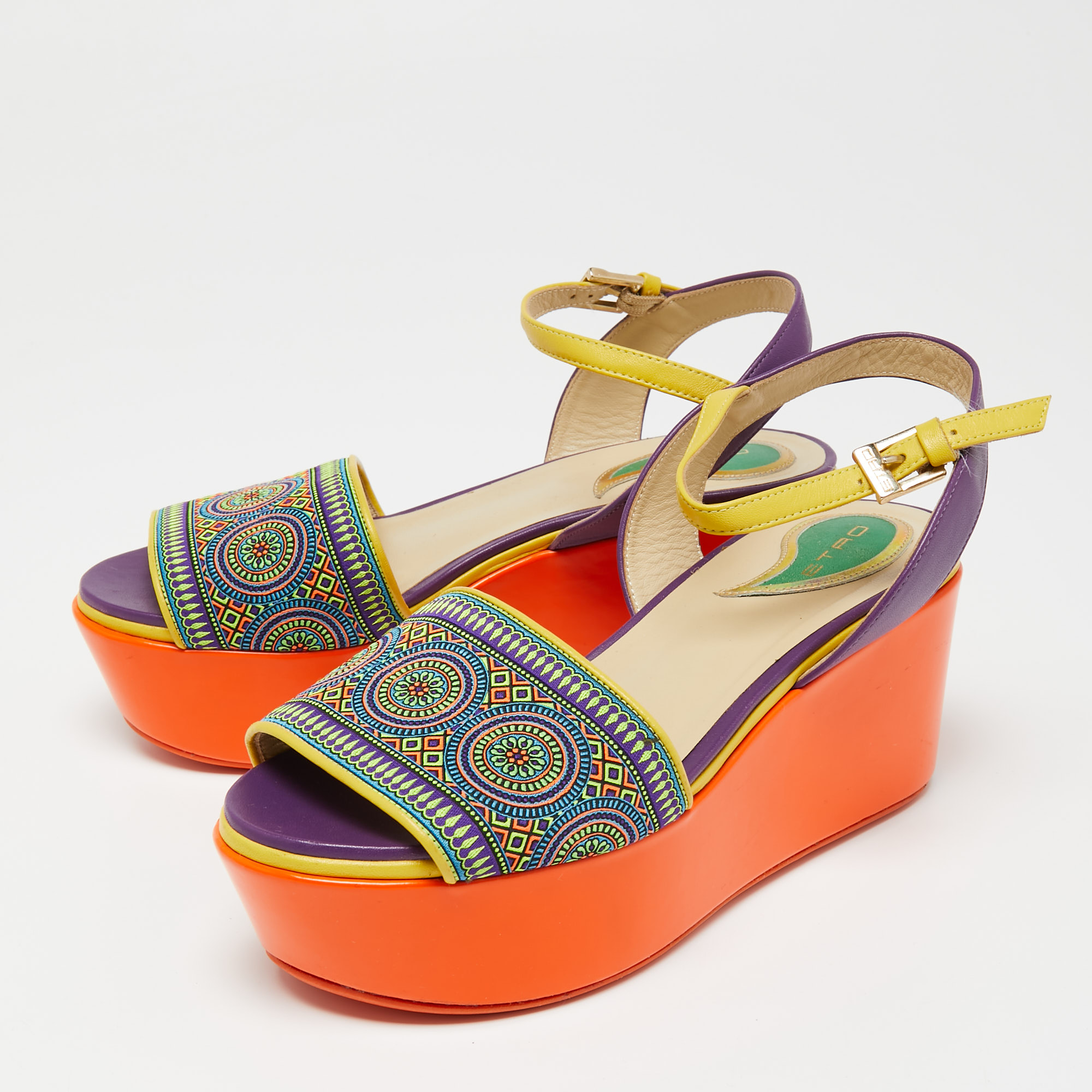 

Etro Multicolor Fabric Platform Ankle Strap Sandals Size