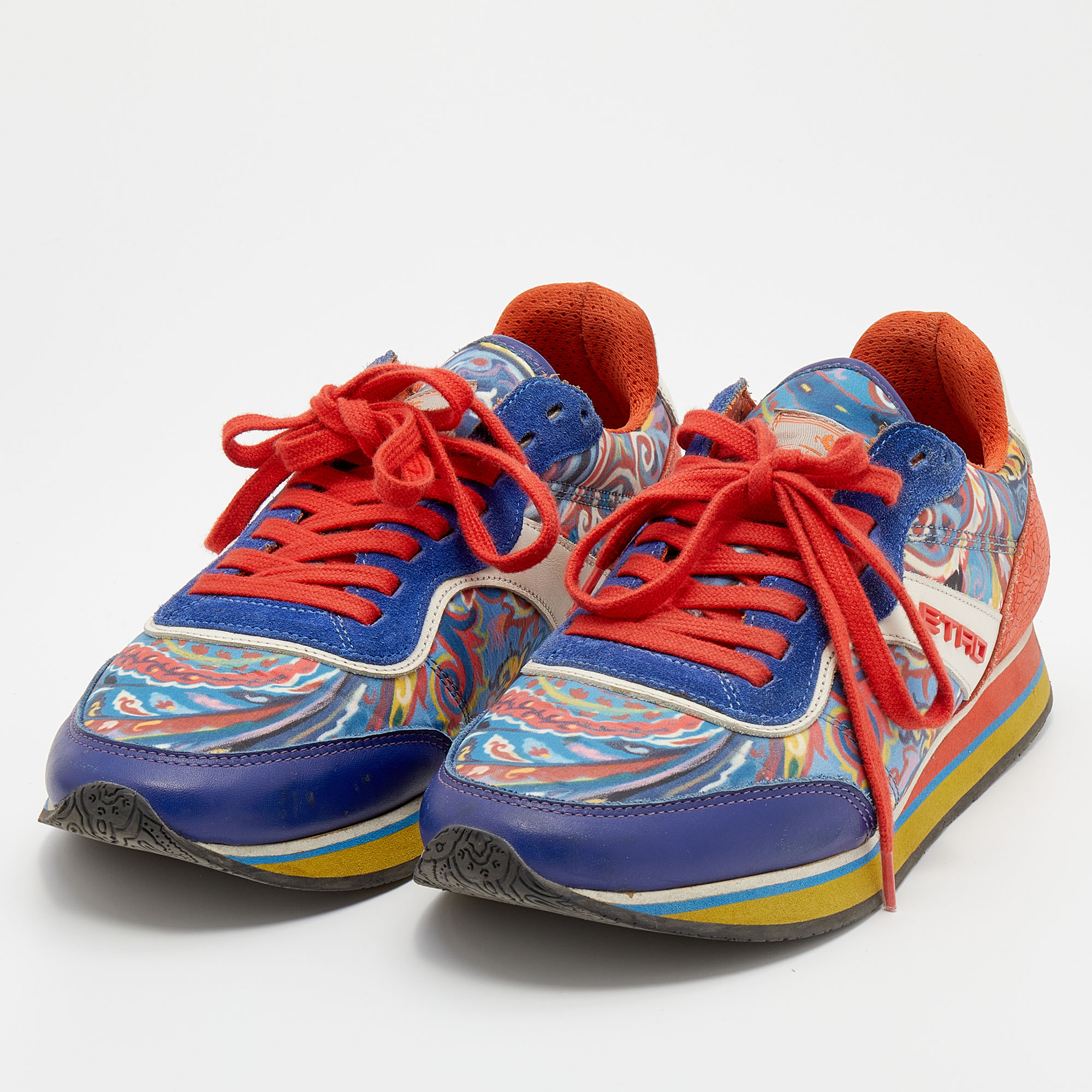 

Etro Multicolor Paisley Print Nylon and Leather Low Top Sneakers Size