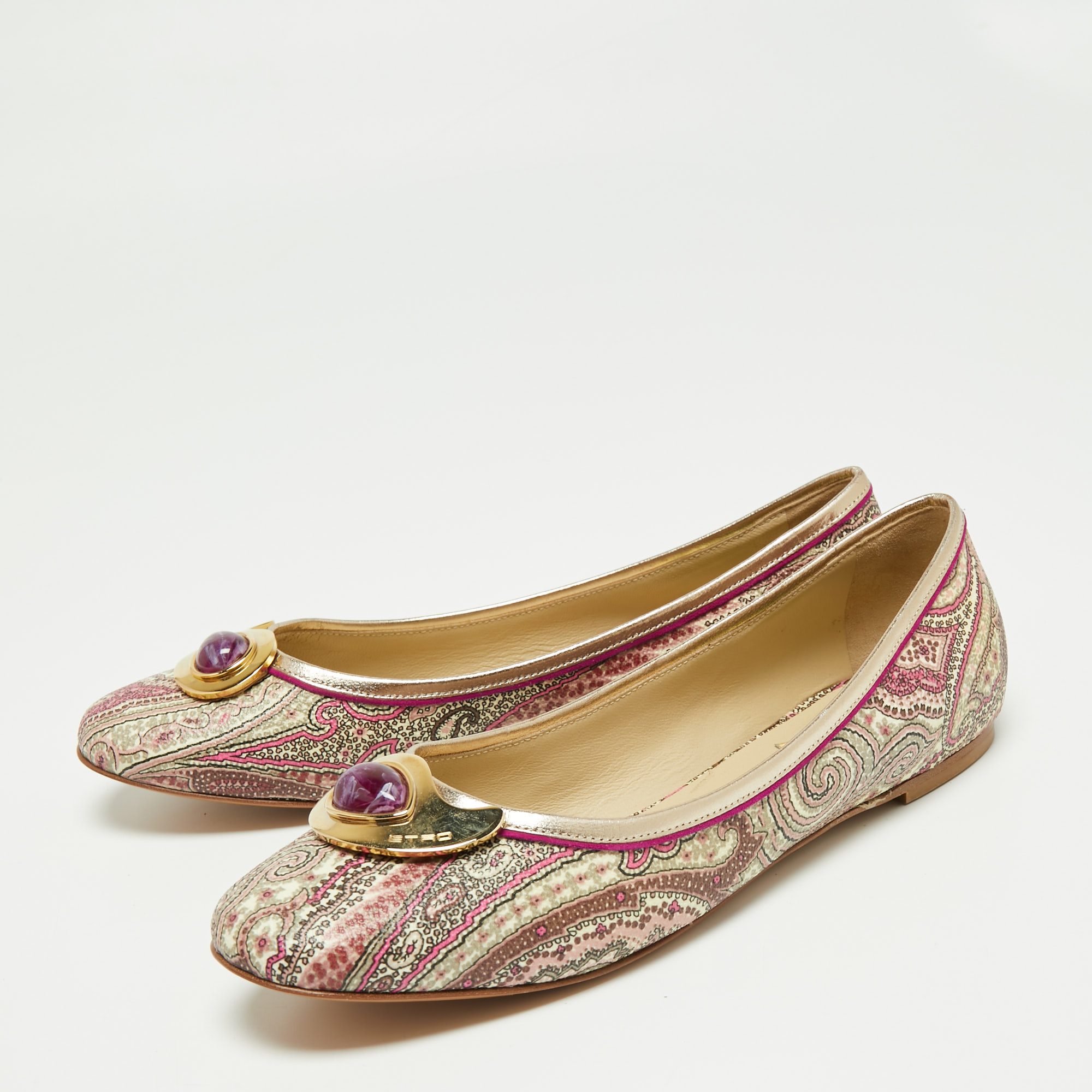 

Etro Multicolor Paisley Printed Coated Canvas Embellished Ballet Flats Size