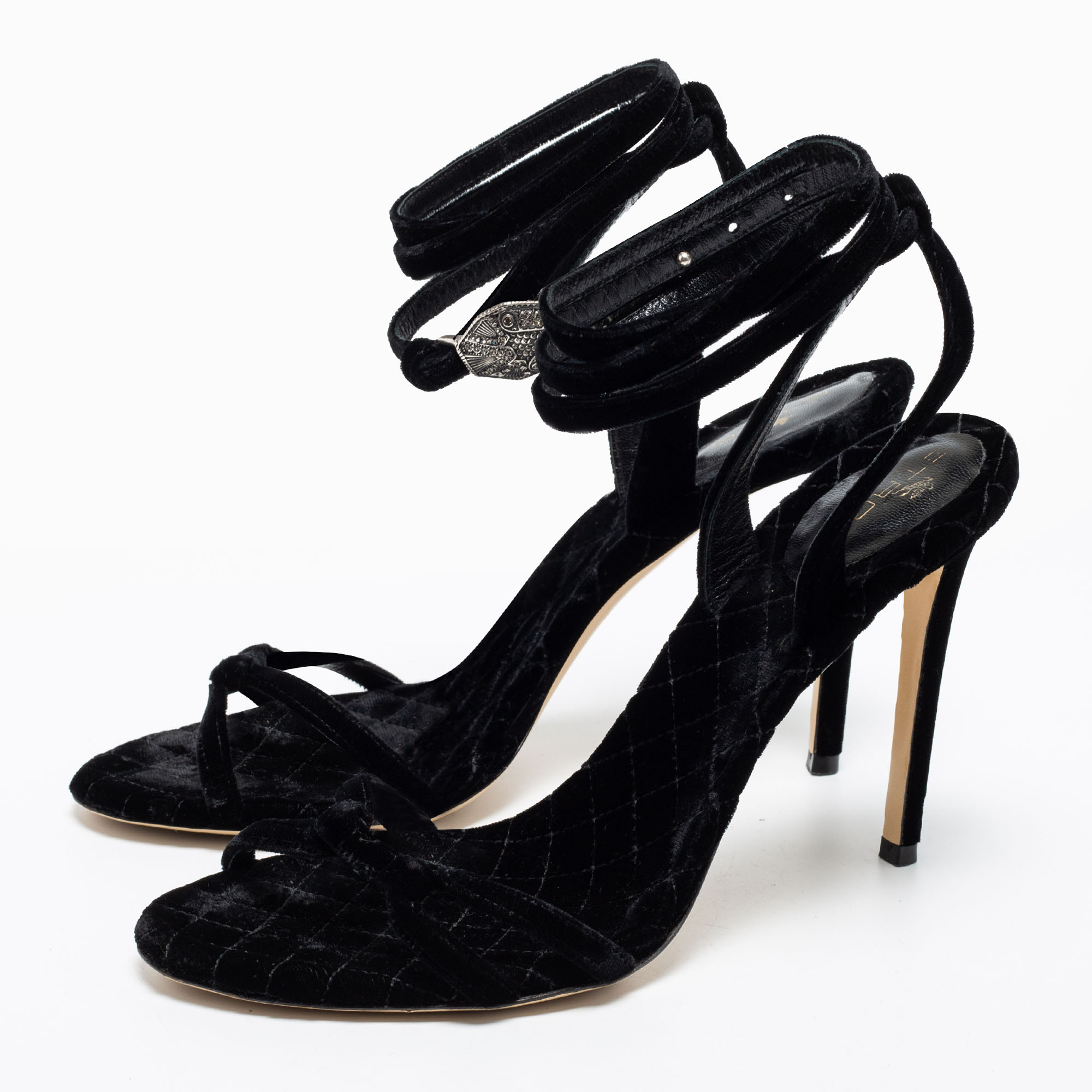

Etro Black Velvet Ankle Strap Sandals Size