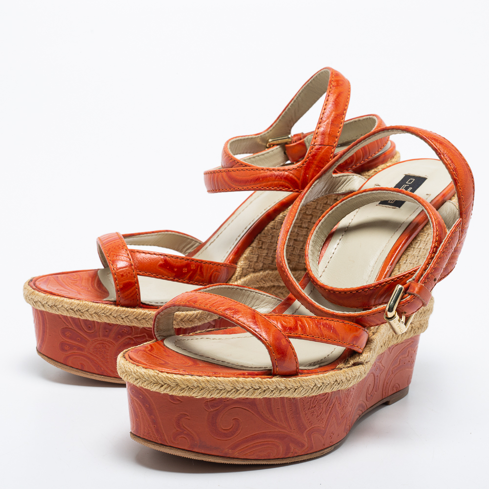 

Etro Orange Leather Cross Ankle Strap Sandals Size