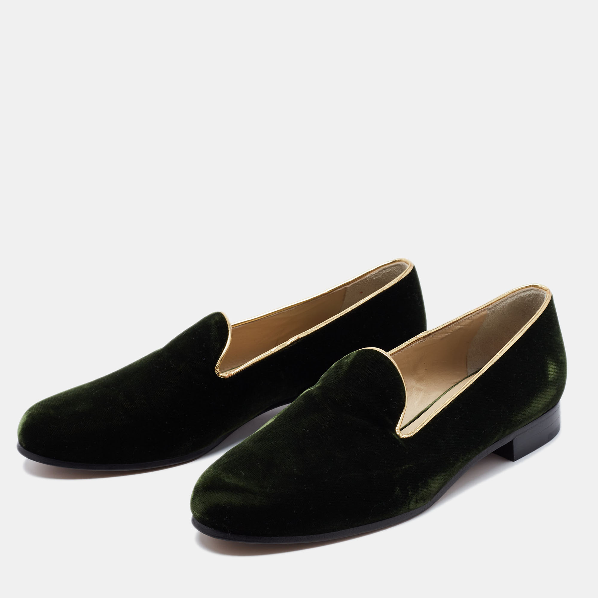 

Etro Green Velvet and Leather Slip on Loafers Size