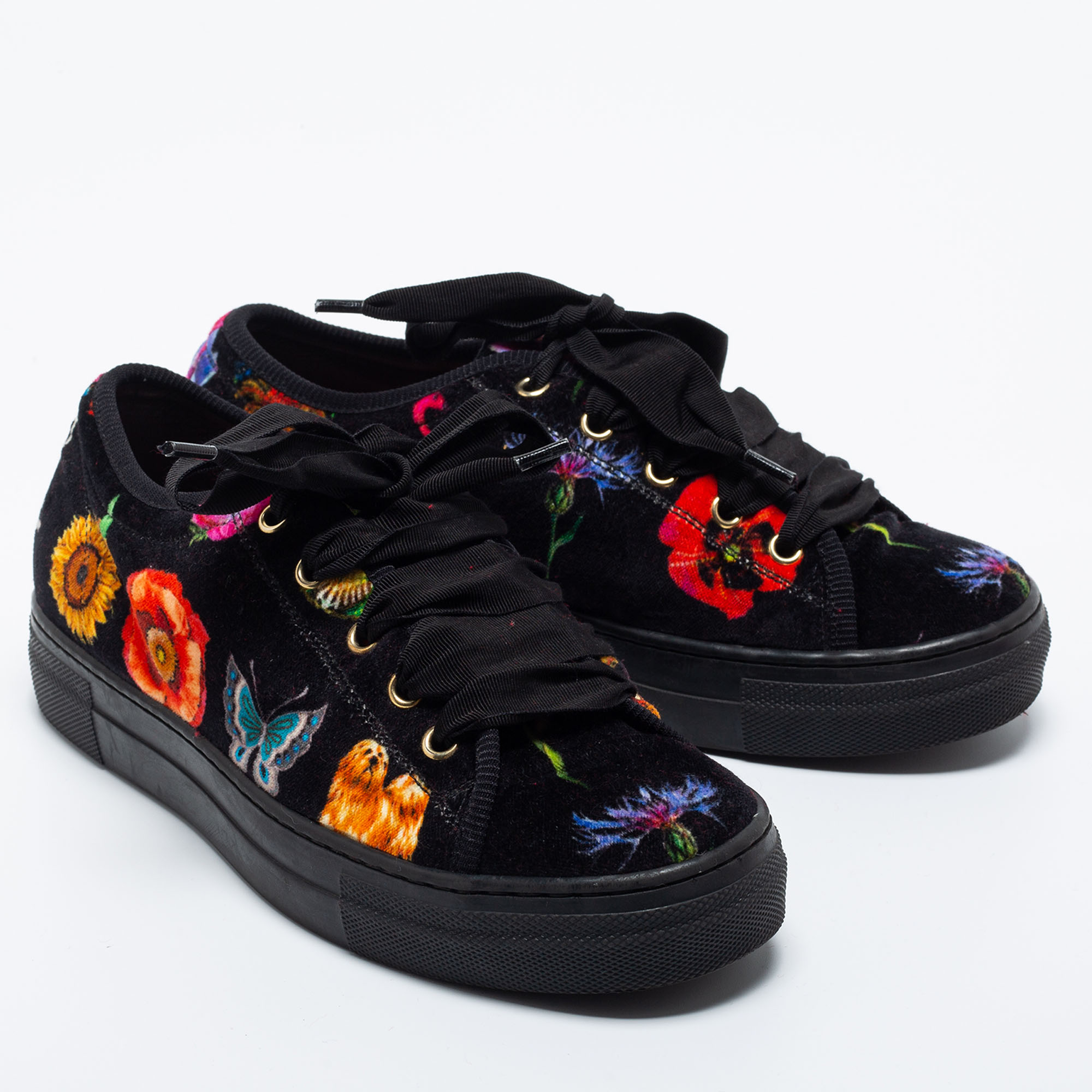 Etro Multicolor Velvet Low Top Sneakers Size 37 