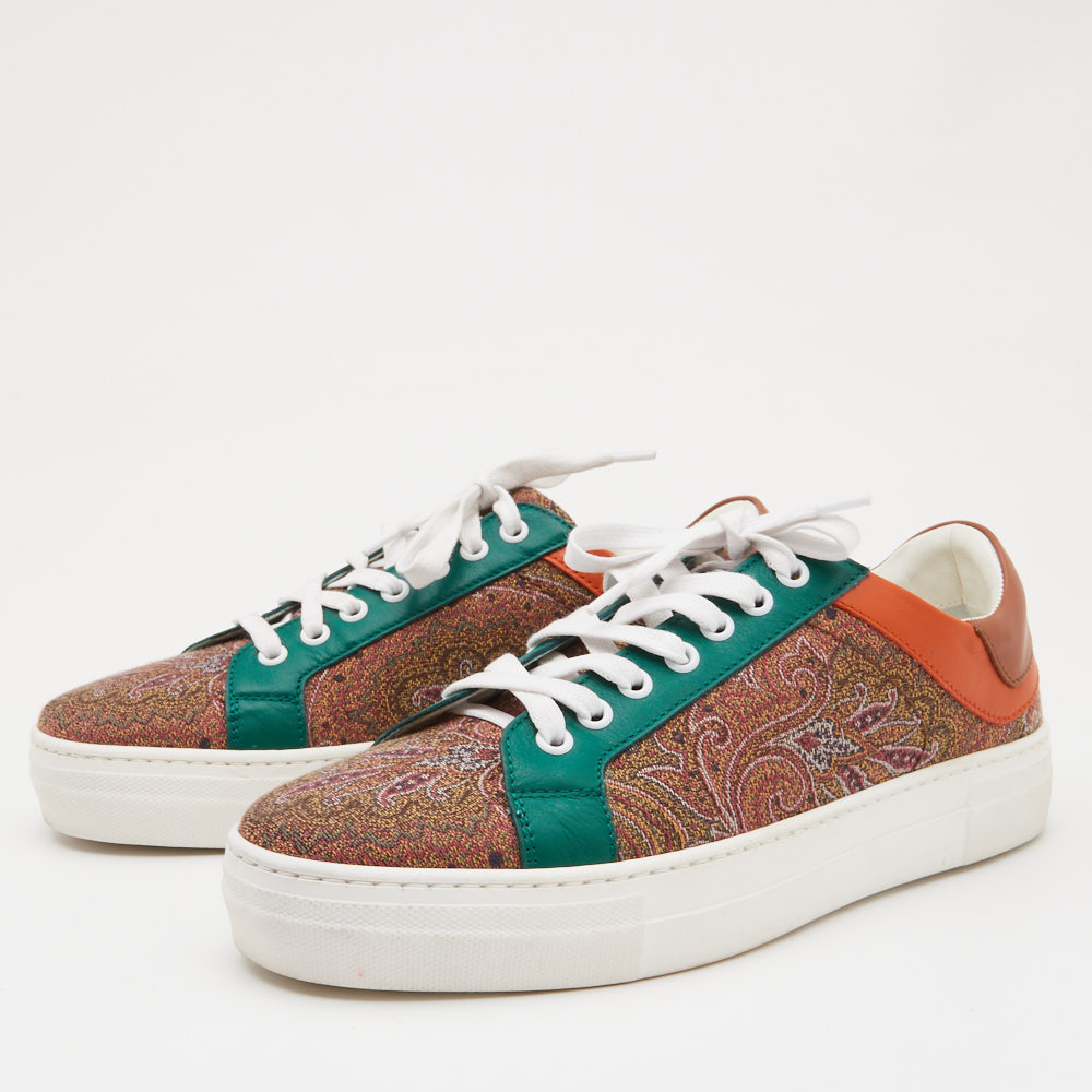 

Etro Multicolor Paisley Print Fabric and Leather Low Top Sneakers Size