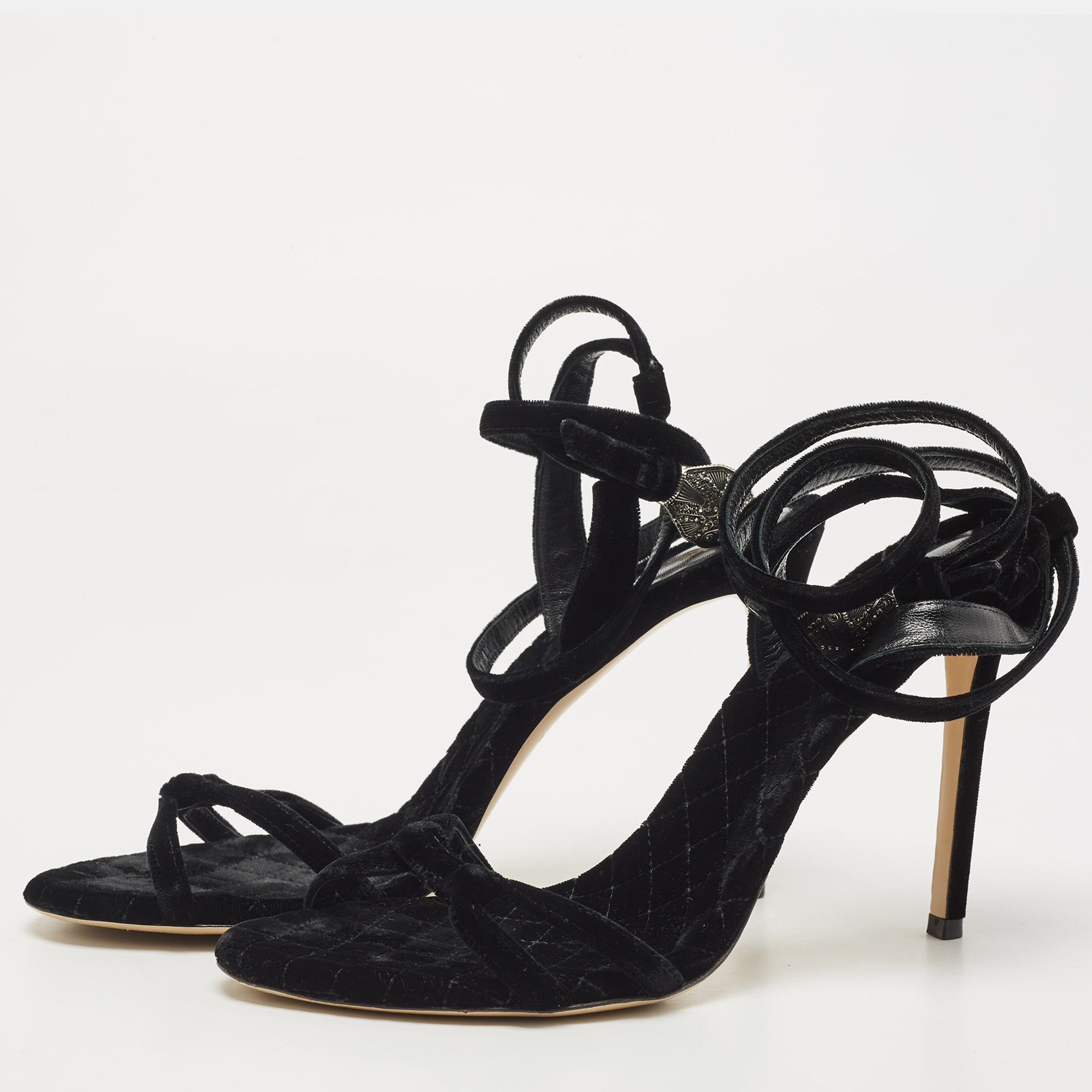 

Etro Black Velvet Ankle Strap Sandals Size