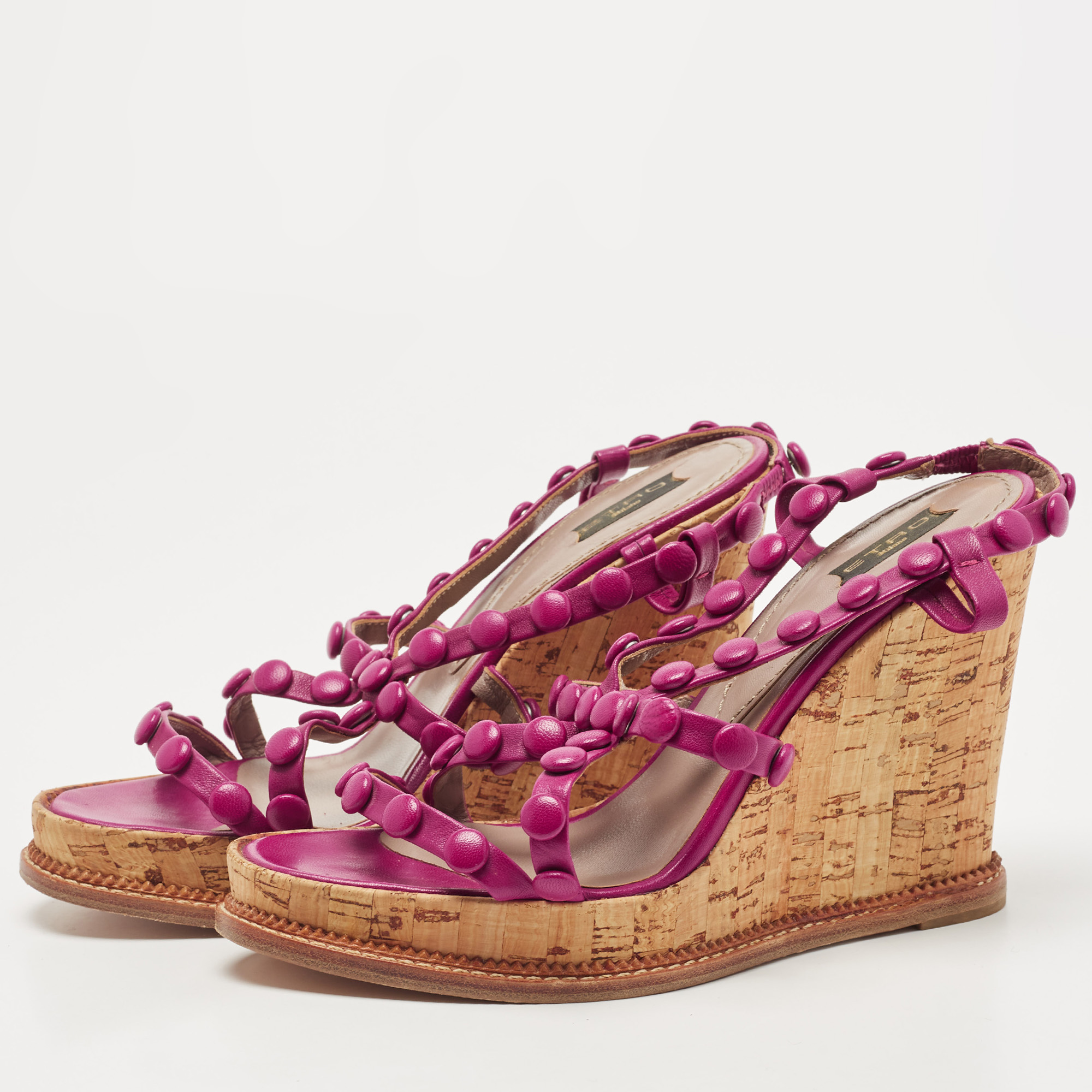 

Etro Purple Leather Cork Wedge Sandals Size