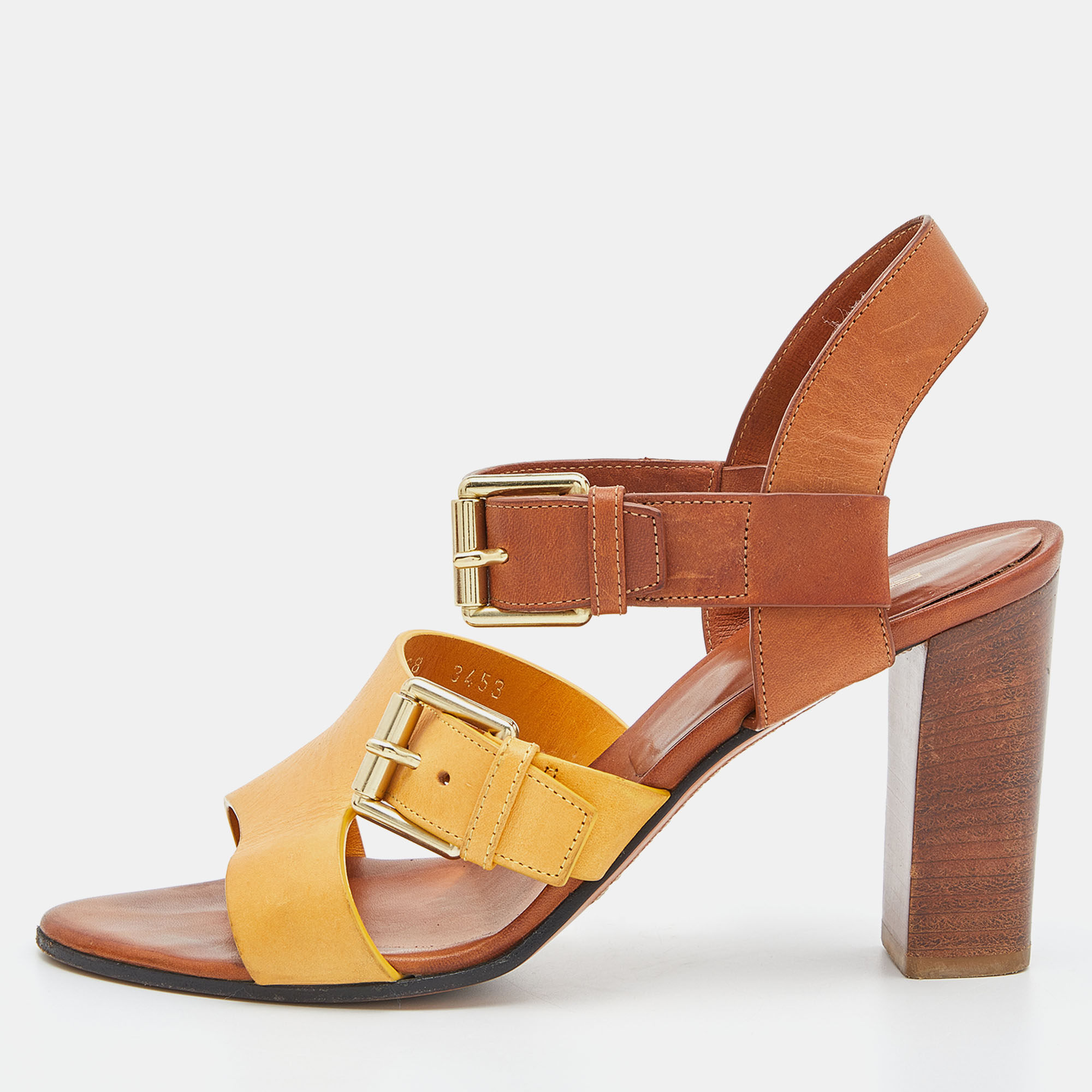 Pre-owned Etro Brown/yellow Leather Ankle Strap Sandals Size 38