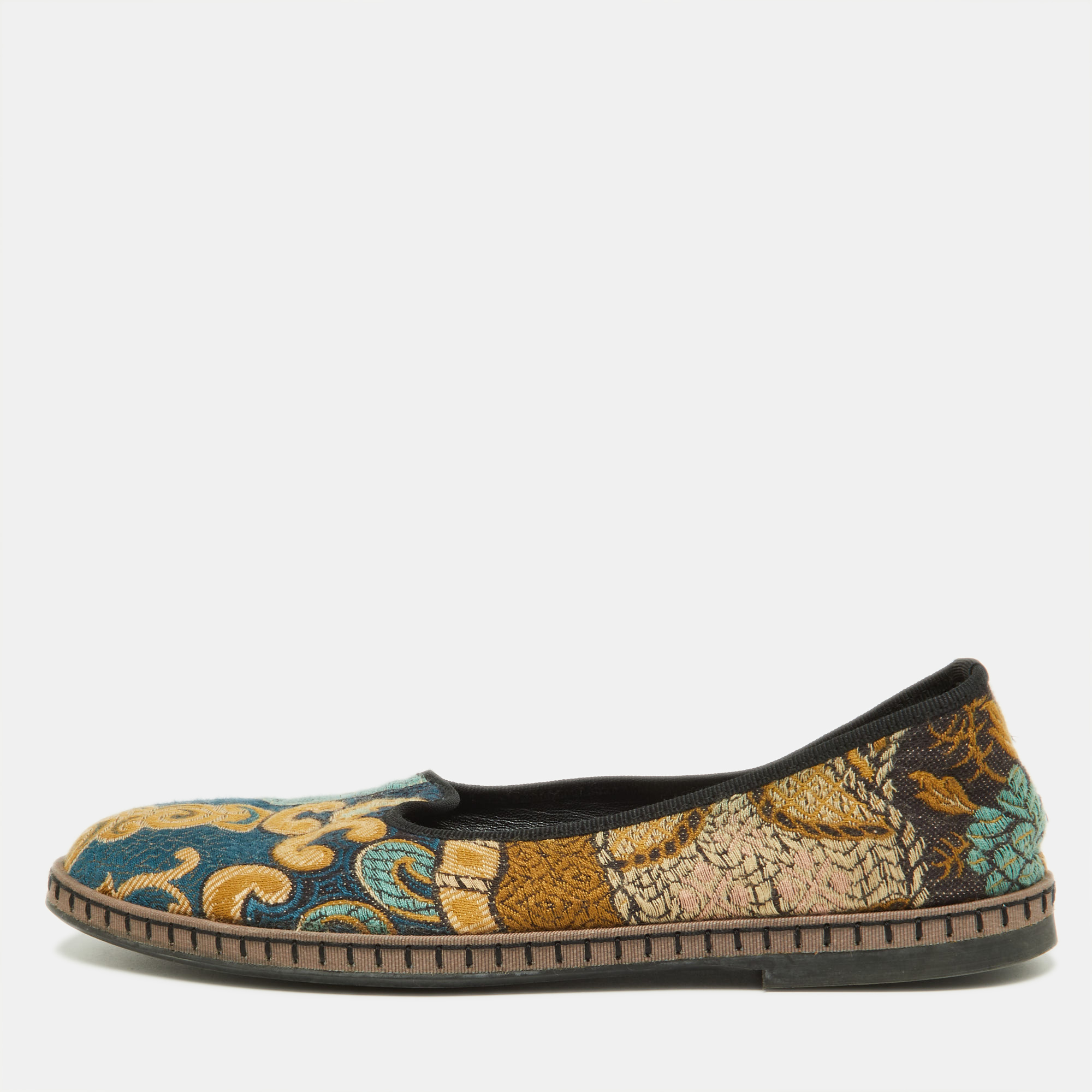 Pre-owned Etro Multicolor Embroidered Fabric Smoking Slippers Size 38