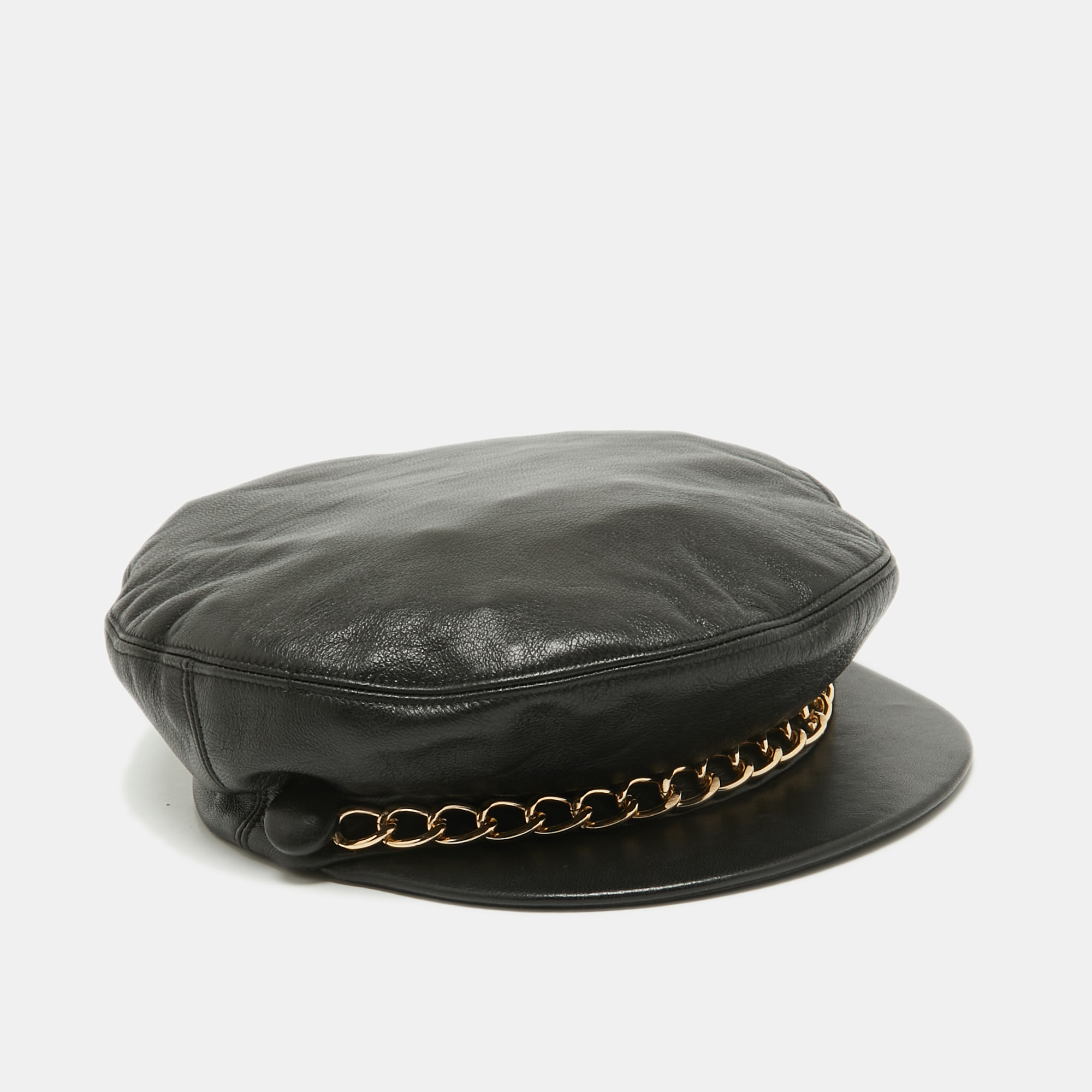 

Eugenia Kim Black Leather Chain Embellished Cap S