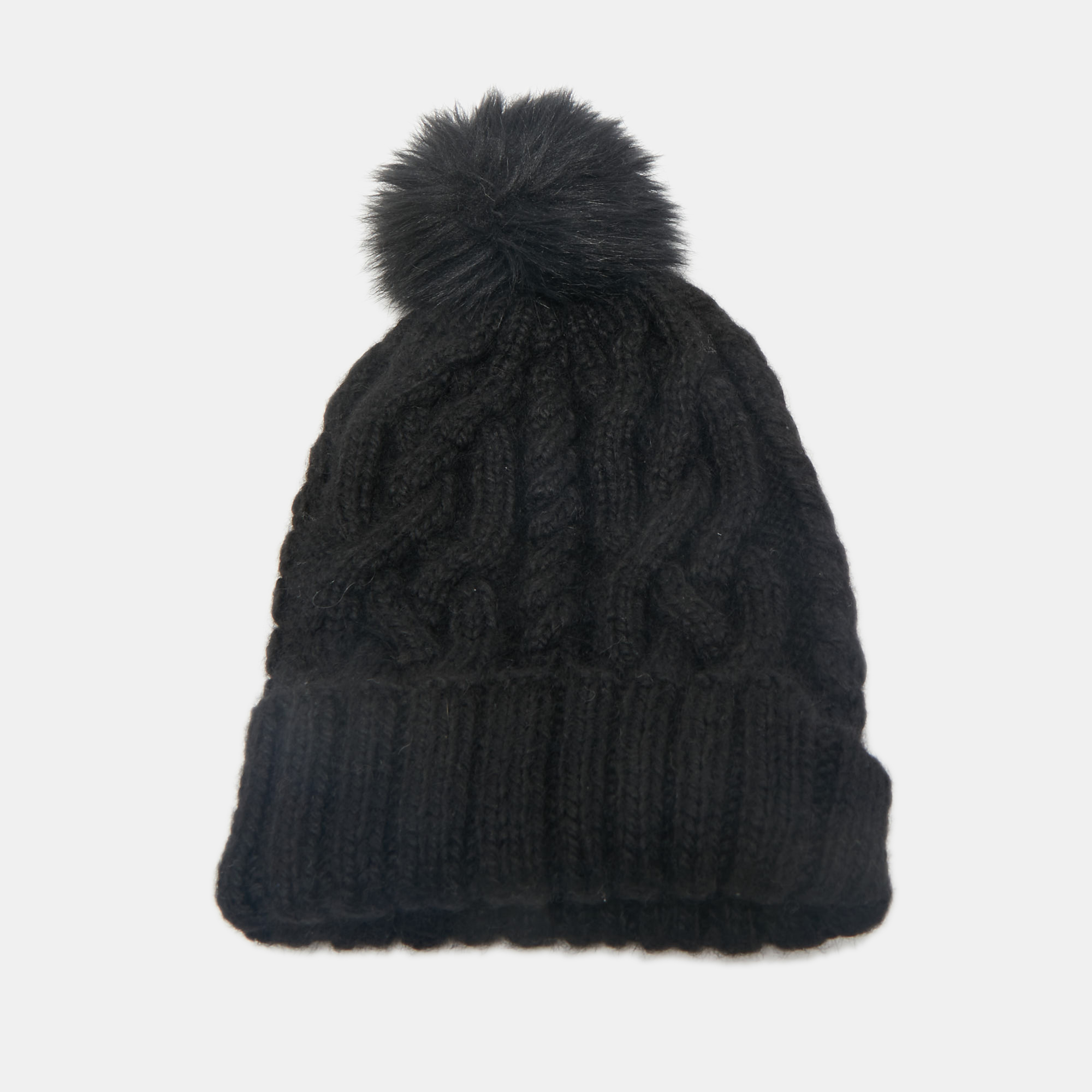 

Eugenia Kim Black Baby Alpaca Cable Knit Pom Pom Beanie