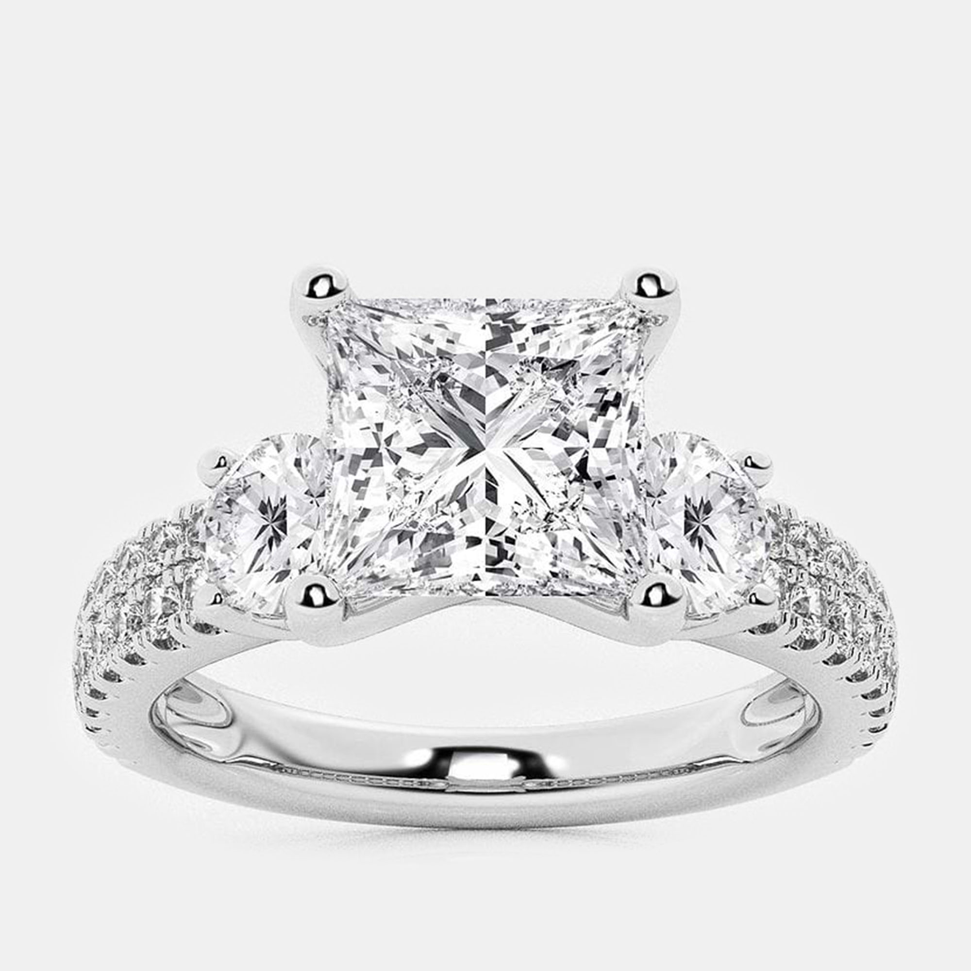 

14K White Gold Princess & Round Lab Grown Diamond Engagement Ring with Double Row Side Accents US 7 (3 ctw)