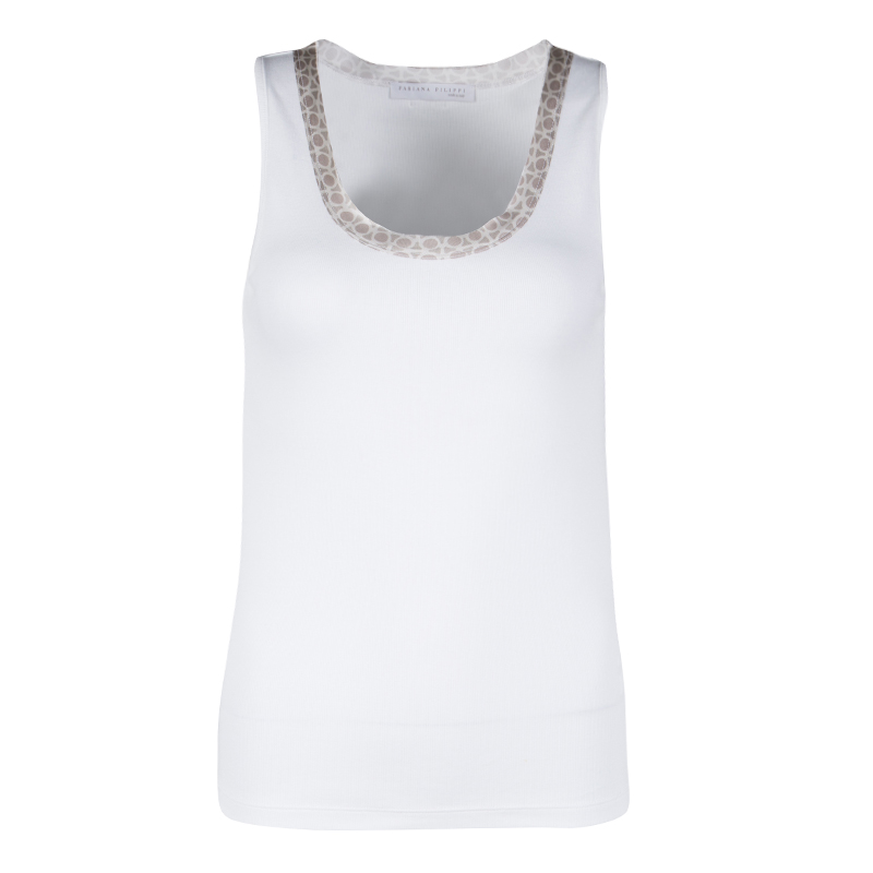 مملوكة مسبقًا توب تانك فابيانا فيليبي مضلع تفاصيل حواف رقبة حرير مغاير أبيض XS