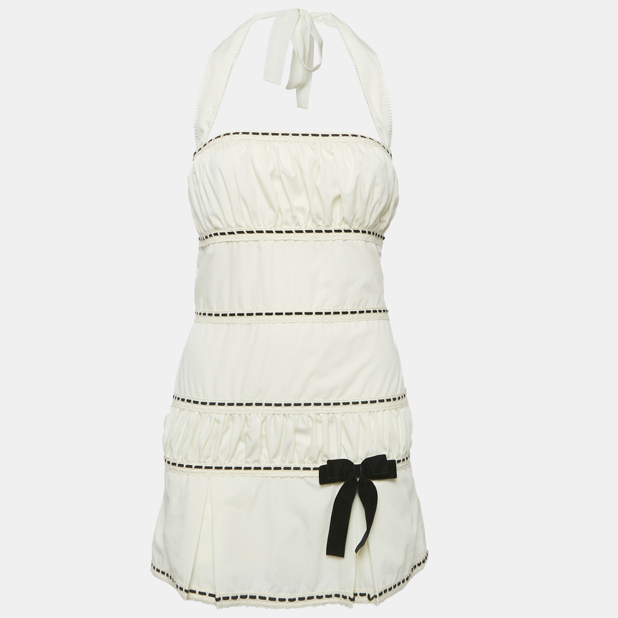 

Fait Par Foutch Cream Cotton Halter Neck Mini Dress S