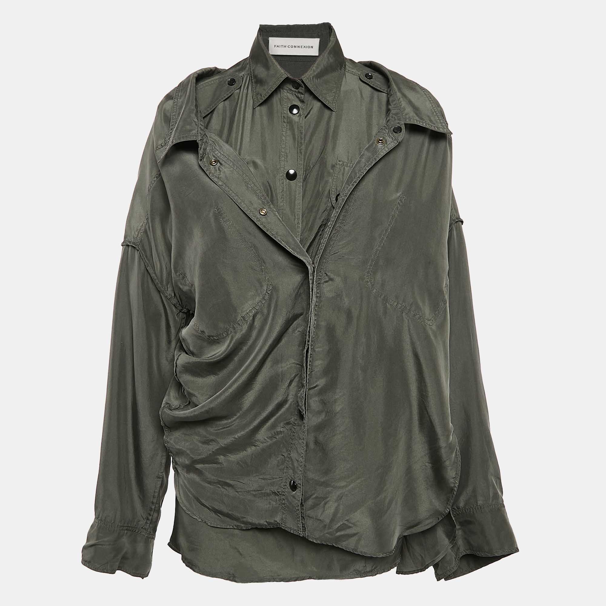 

Faith Connexion Green Khaki Silk Double Layer Oversized Shirt XS