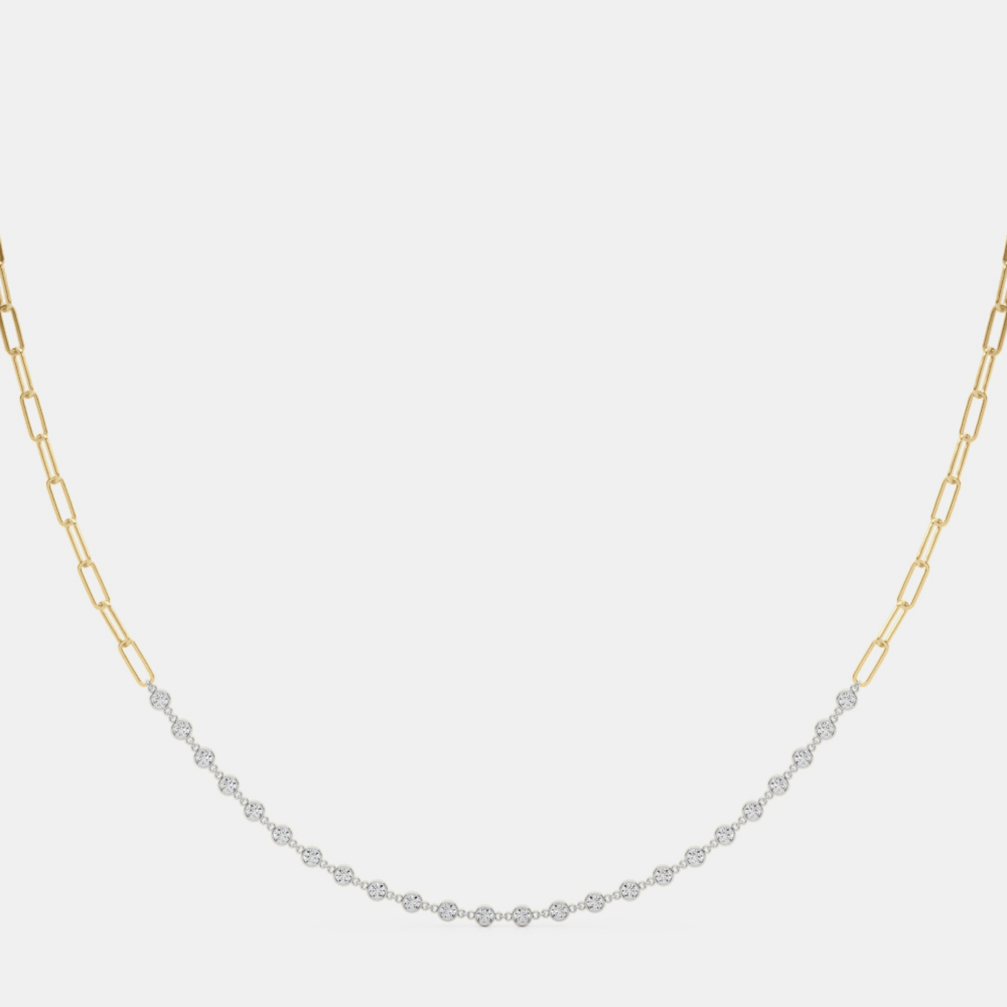 

14K Yellow and White Gold Lab Grown Diamond By the Yard Necklace with Paperclip Chain (2.00 Ct)