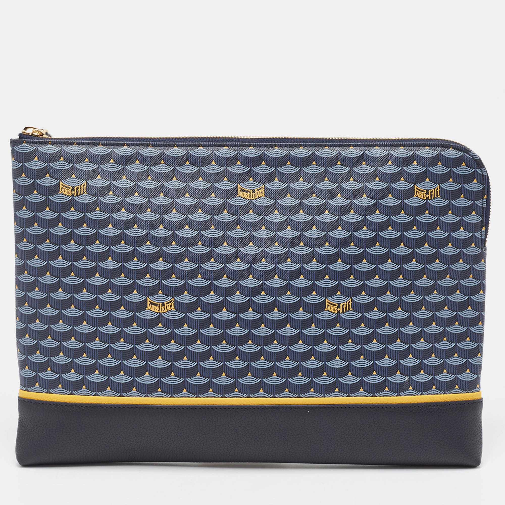 

Faure Le Page Navy Blue Coated Canvas and Leather Etendard 35 Zip Pochette