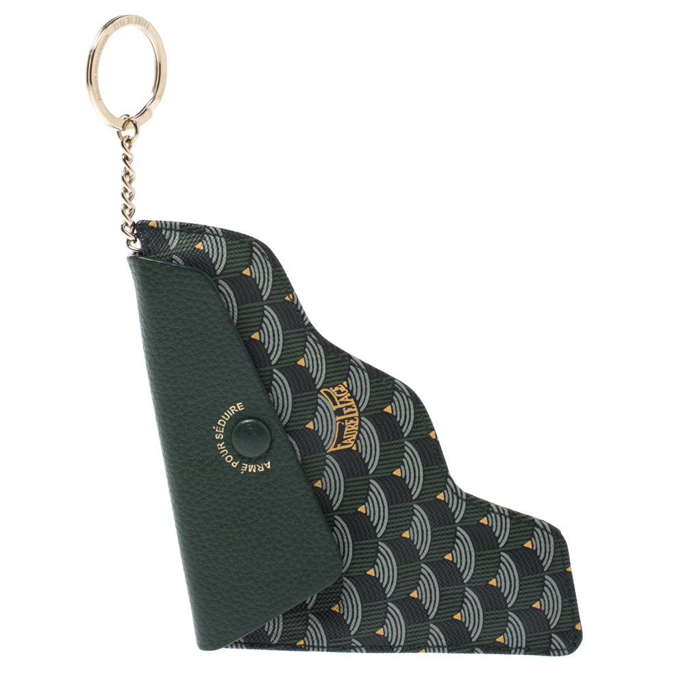 Pre Owned Faure Le Page Green Coated Canvas and Leather Pouch Keychain