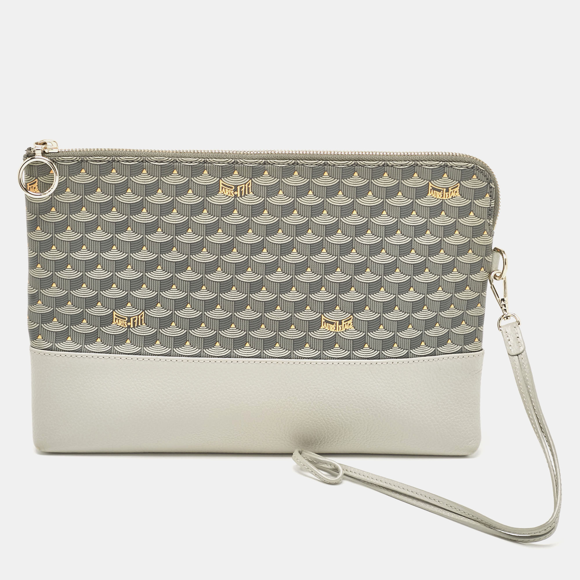 

Faure Le Page Grey Coated Canvas and Leather Wristlet Pouch