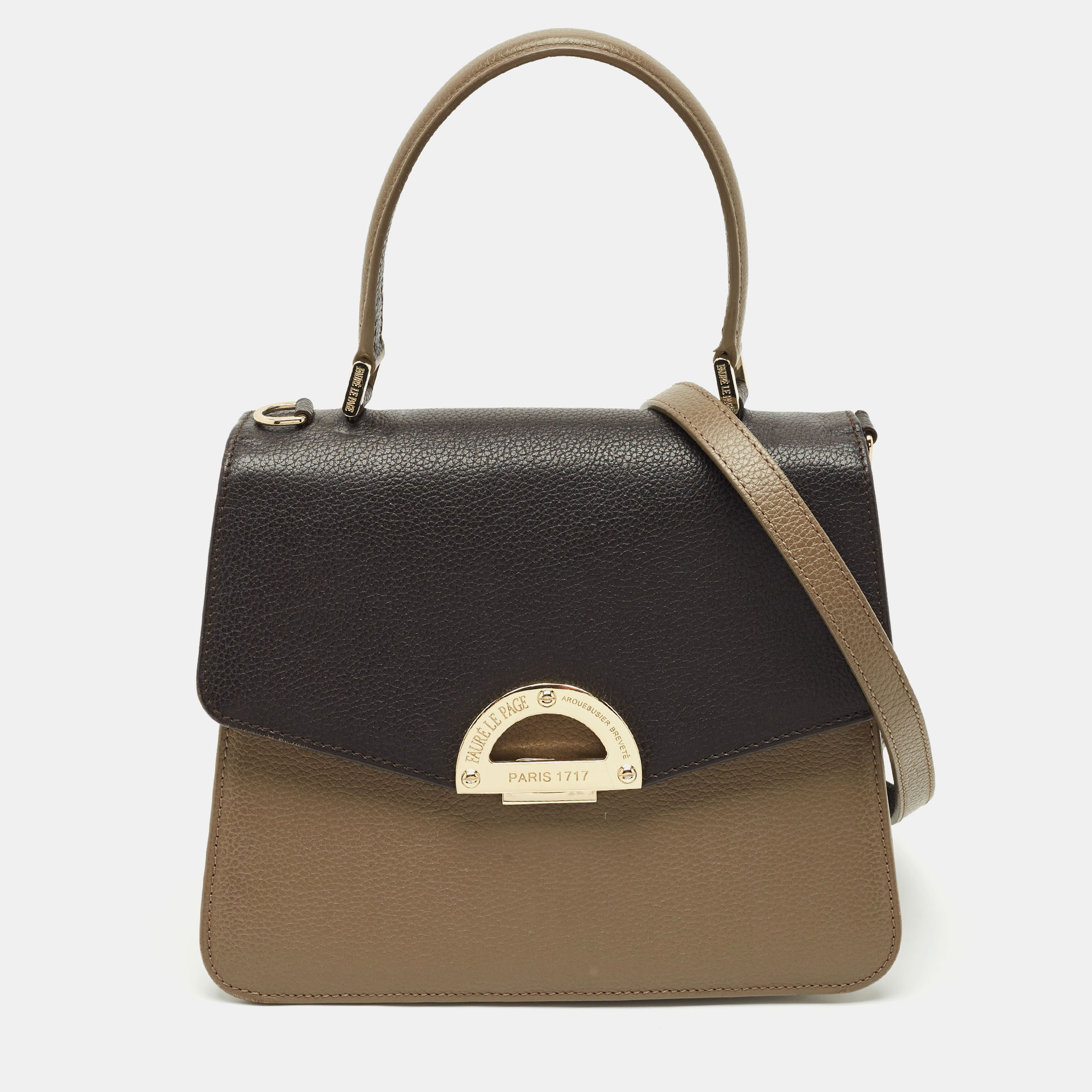 

Faure Le Page Beige/Choco Brown Leather Parade Top Handle Bag