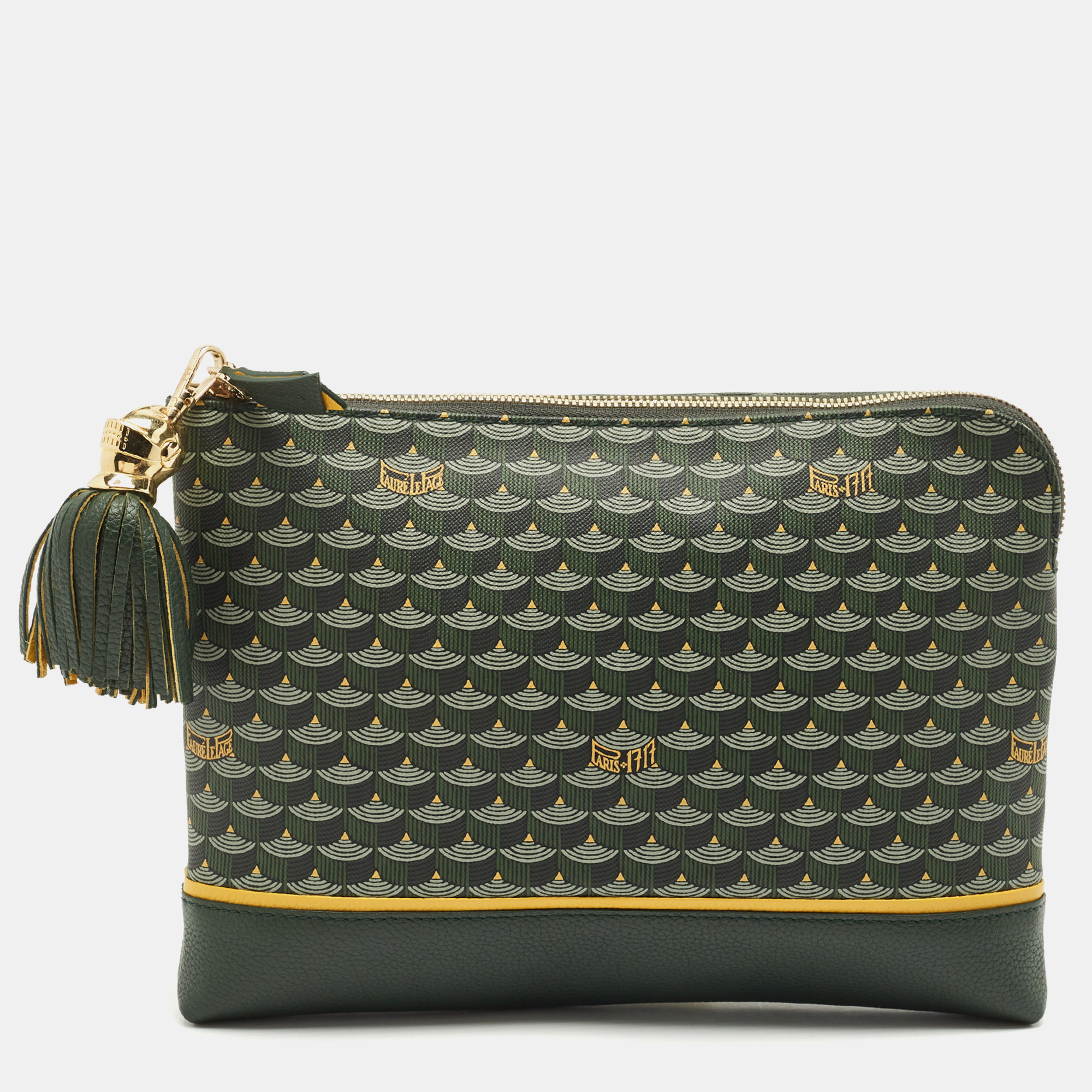 

Faure Le Page Green Coated Canvas and Leather Etendard Zip Pouch