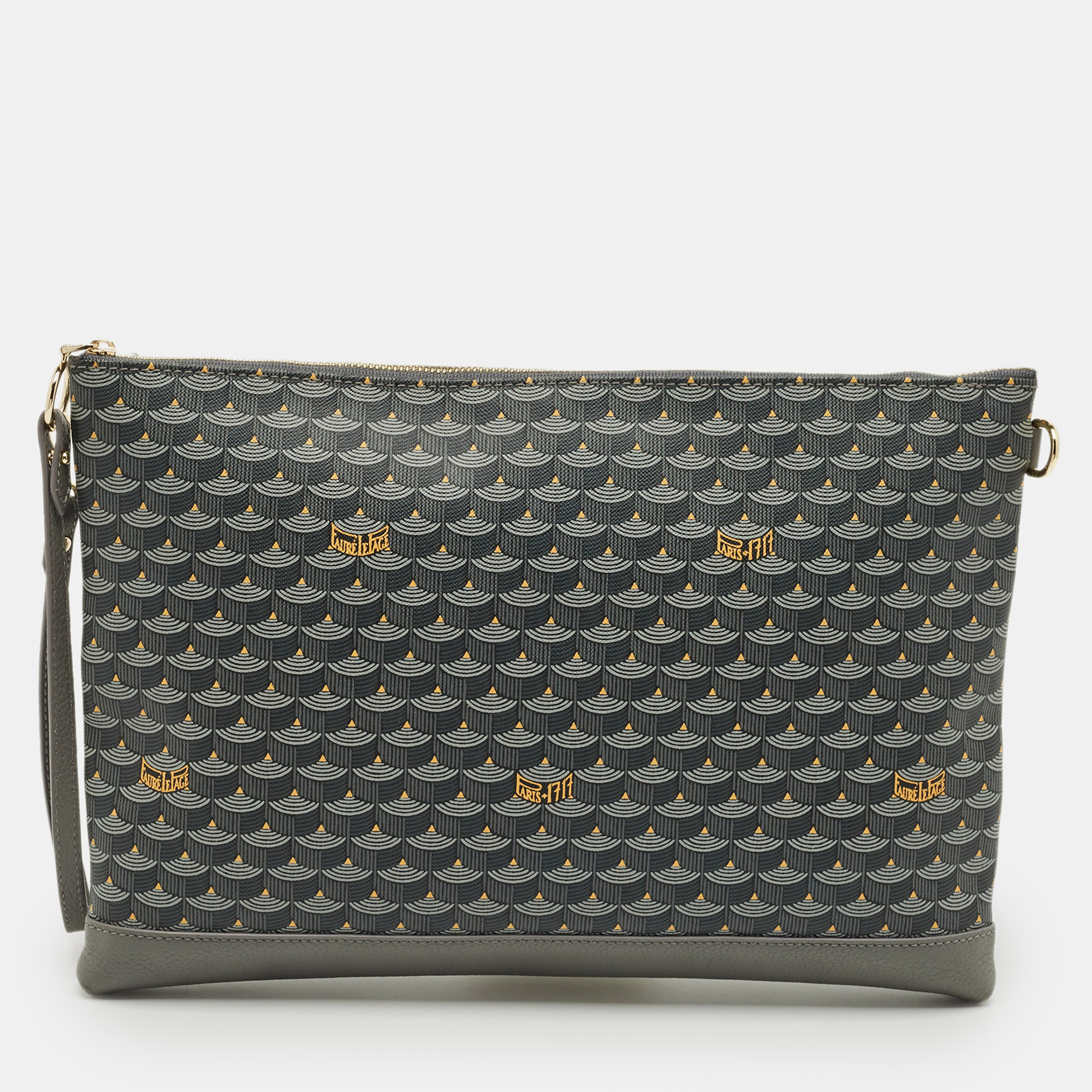 Pre-owned Fauré Le Page Grey Coated Canvas And Leather Wristlet Pouch In Gray