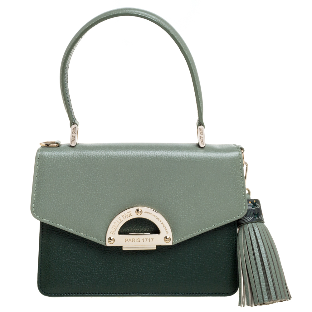 Click to view more detailed imagery on our partner's website Pre-owned Fauré Le Page Two Tone Leather Parade 19 Top Handle Bag In Green