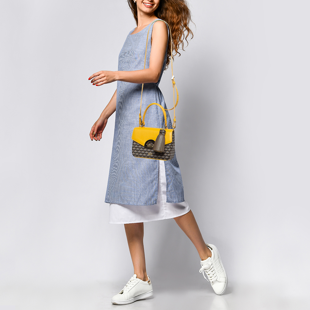 

Fauré Le Page Yellow Coated Canvas and Leather Parade Top Handle Bag