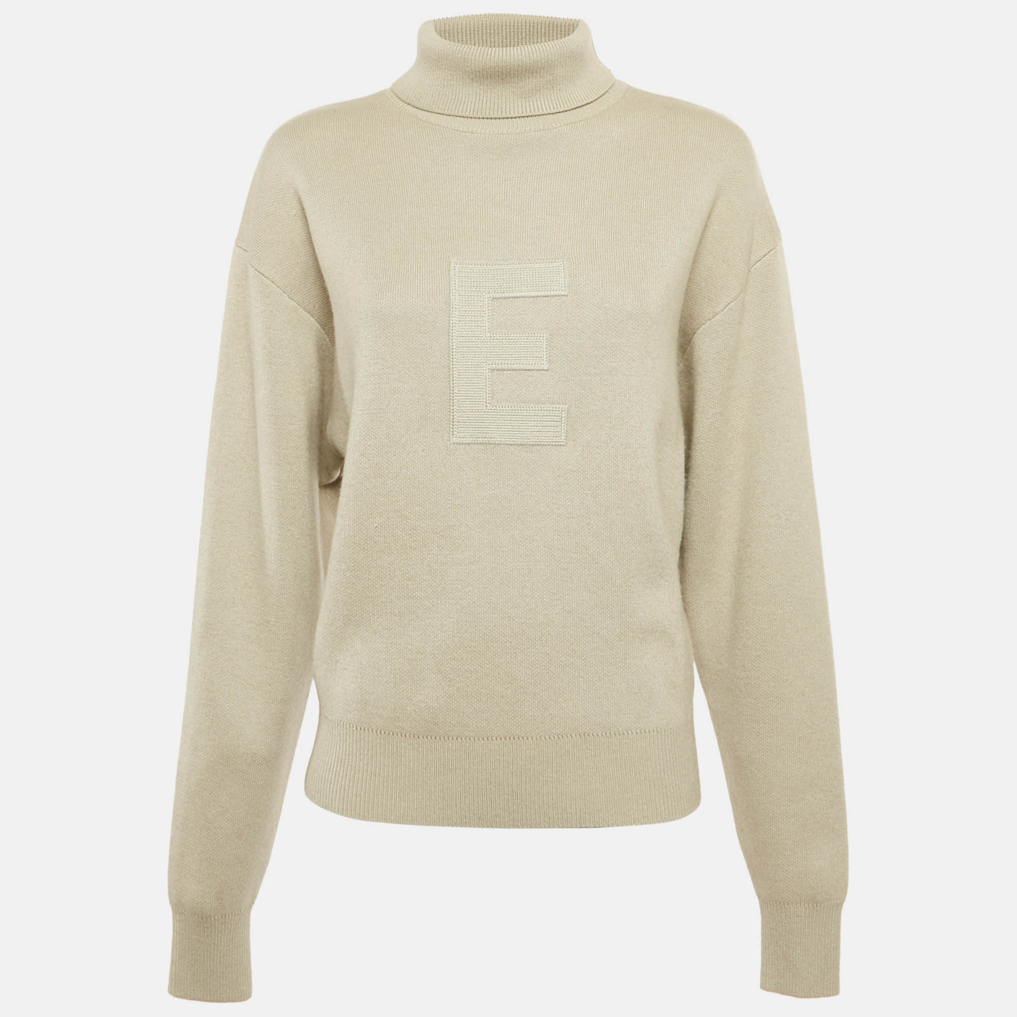 Pre-owned Fear Of God Essentials  Beige Logo Applique Knit Turtleneck Sweater S In Sand