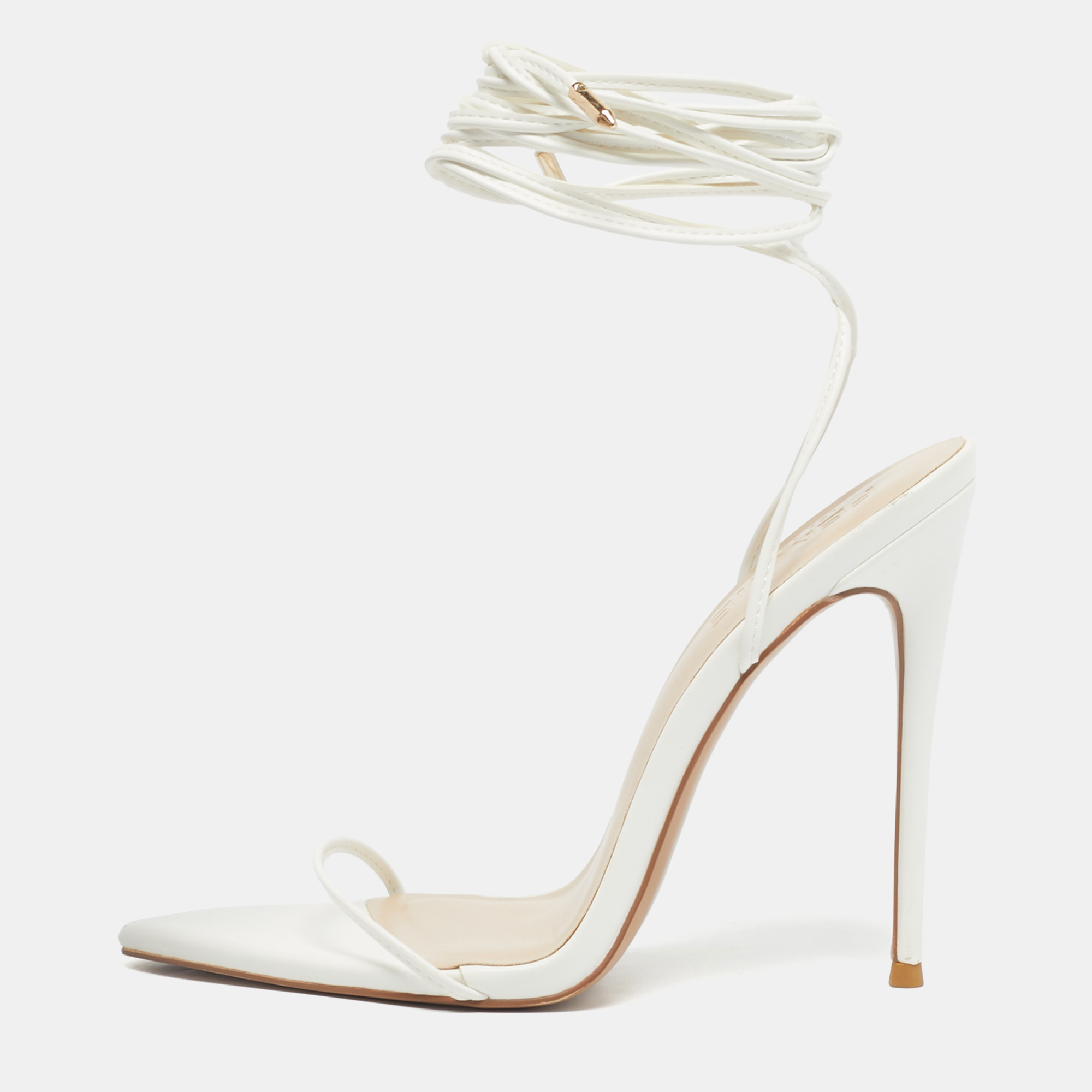 Pre-owned Femme La White Leather Ankle Tie Up Sandals Size 39