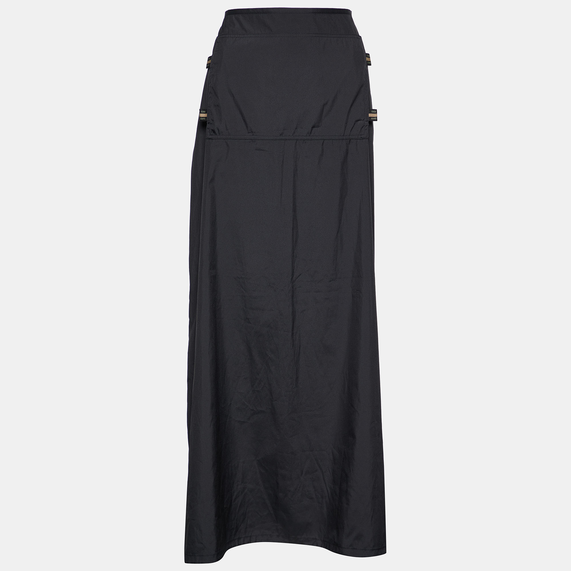 Pre-owned Fendi Jeans Black Synthetic Windbreaker Skirt L