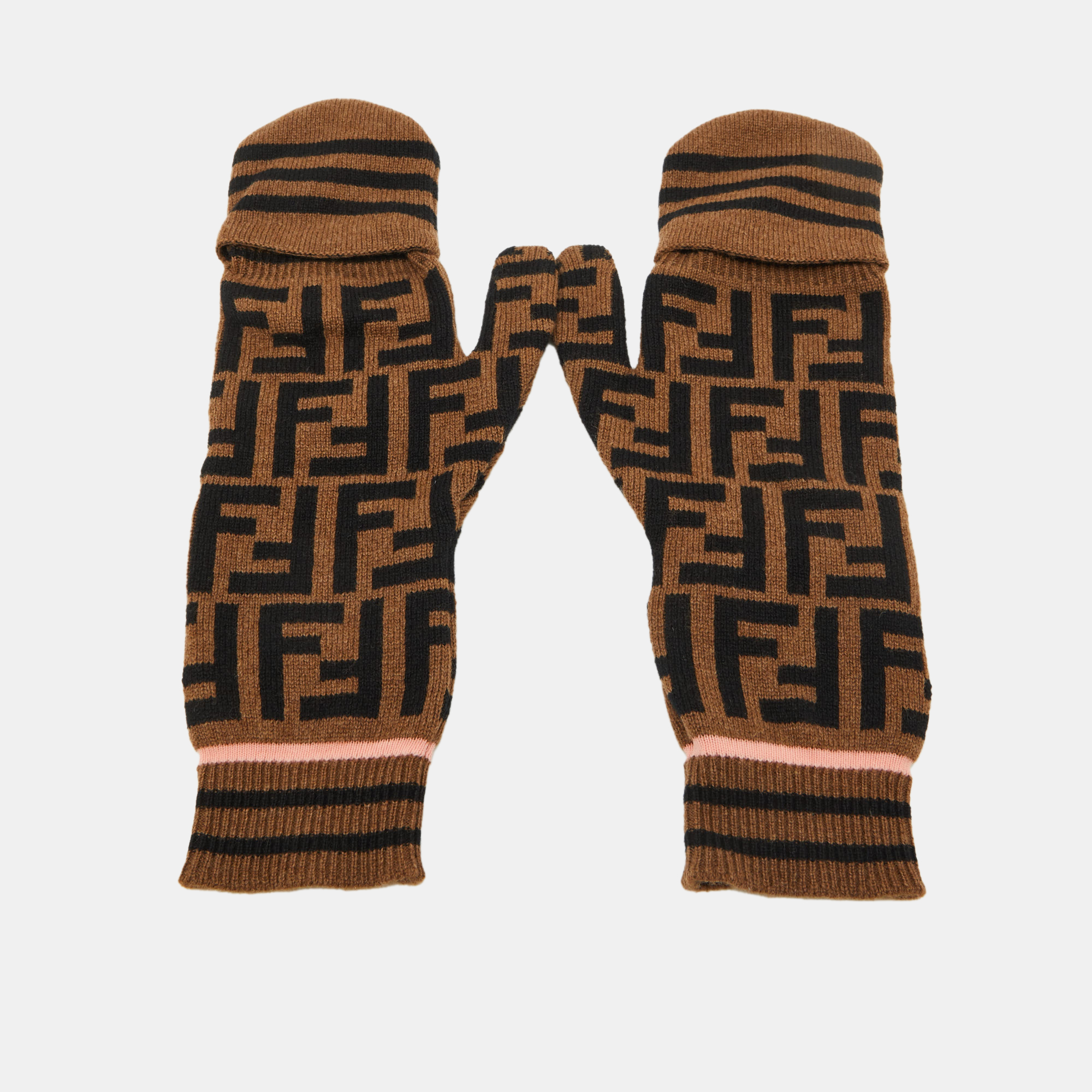 

Fendi Brown FF Logo Cashmere & Wool Knit Mittens