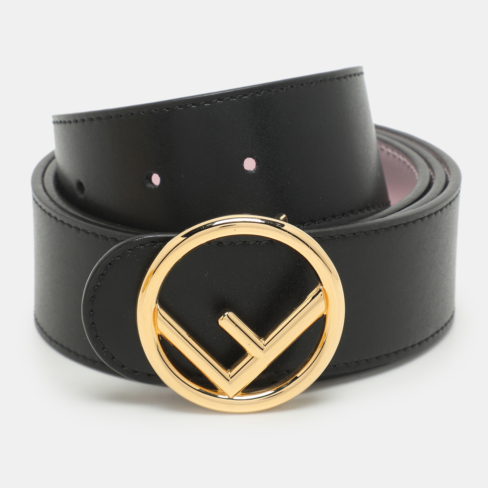 

Fendi Black/Pink Leather F Logo Round Reversible Belt