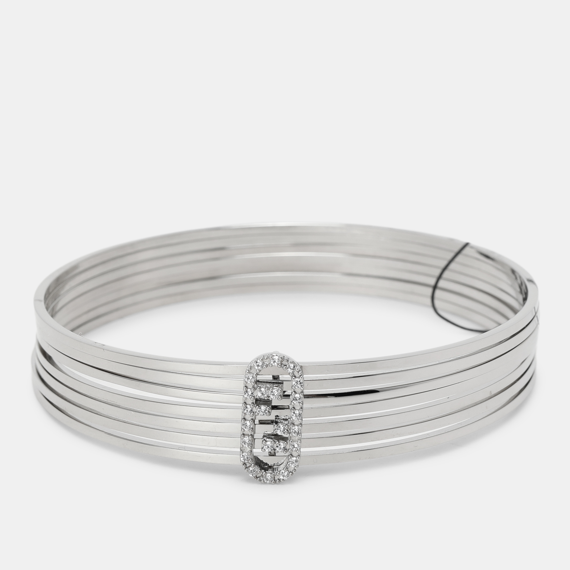 

Fendi Palladium Crystal O'Clock Bangle Bracelet, Silver