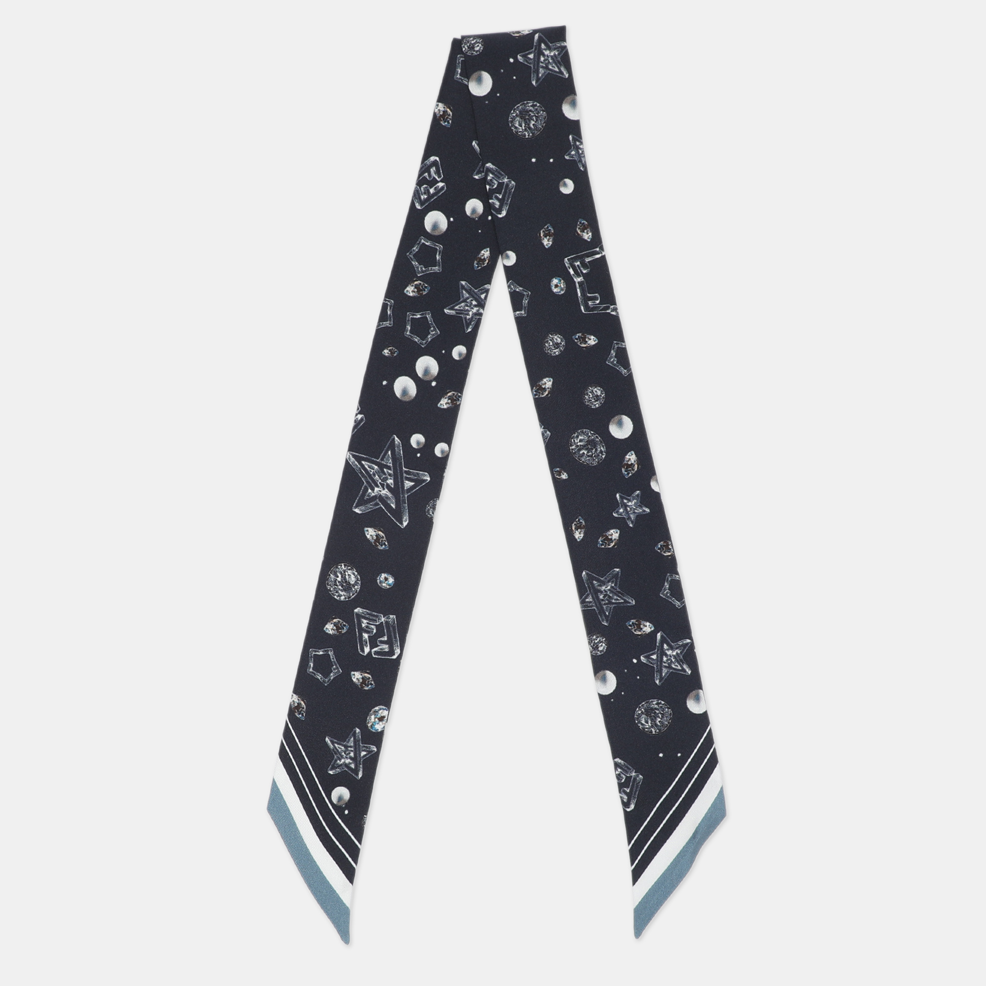 

Fendi Navy Blue Silk Star Planet Bandeau Scarf