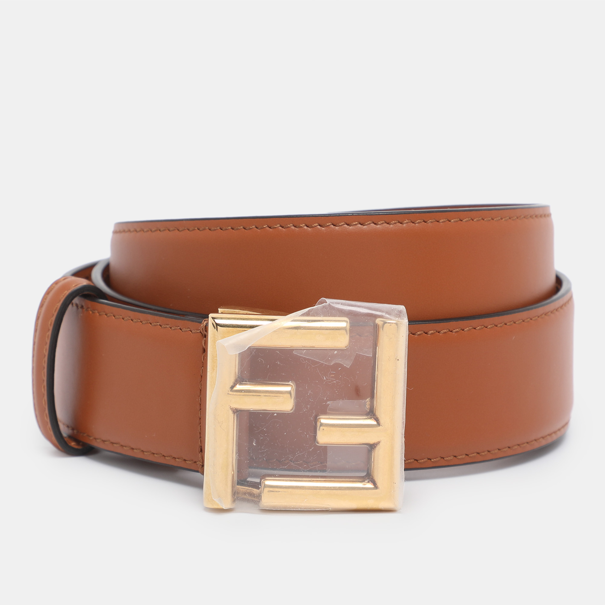 

Fendi Black Leather FF Buckle Belt 90 CM, Brown