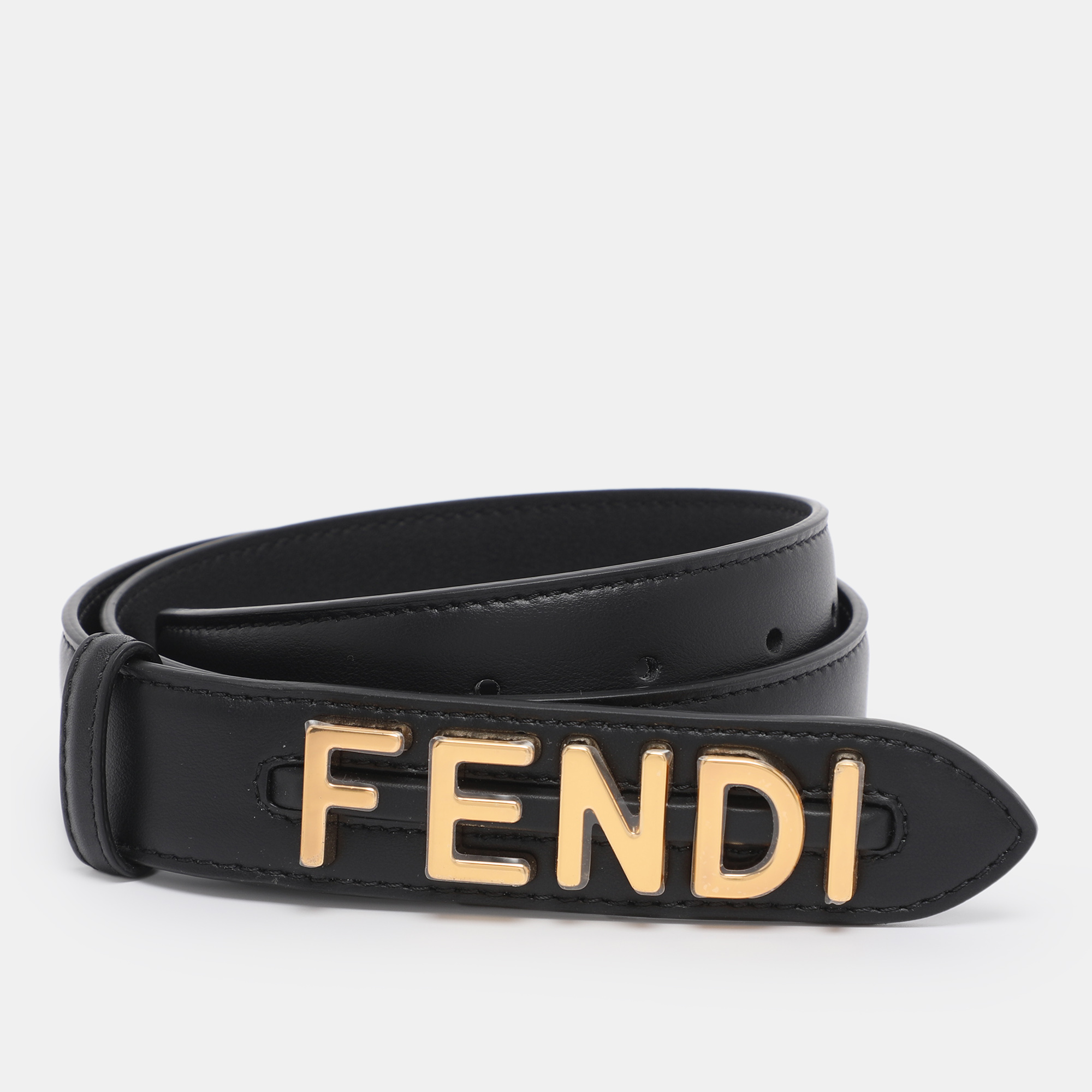 

Fendi Black Leather Fendigraphy Waist Belt 75CM
