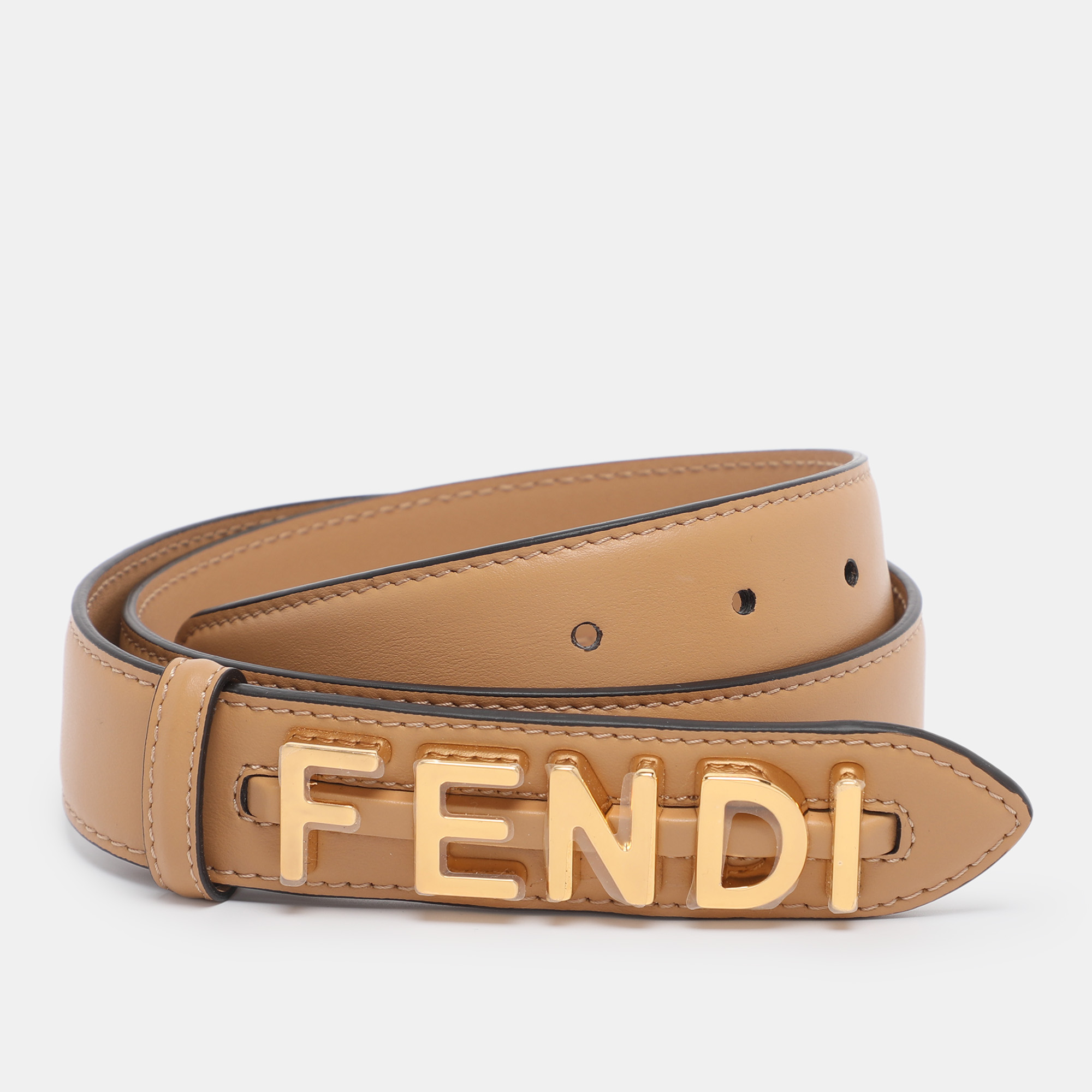 

Fendi Beige Leather Fendigraphy Waist Belt 75CM