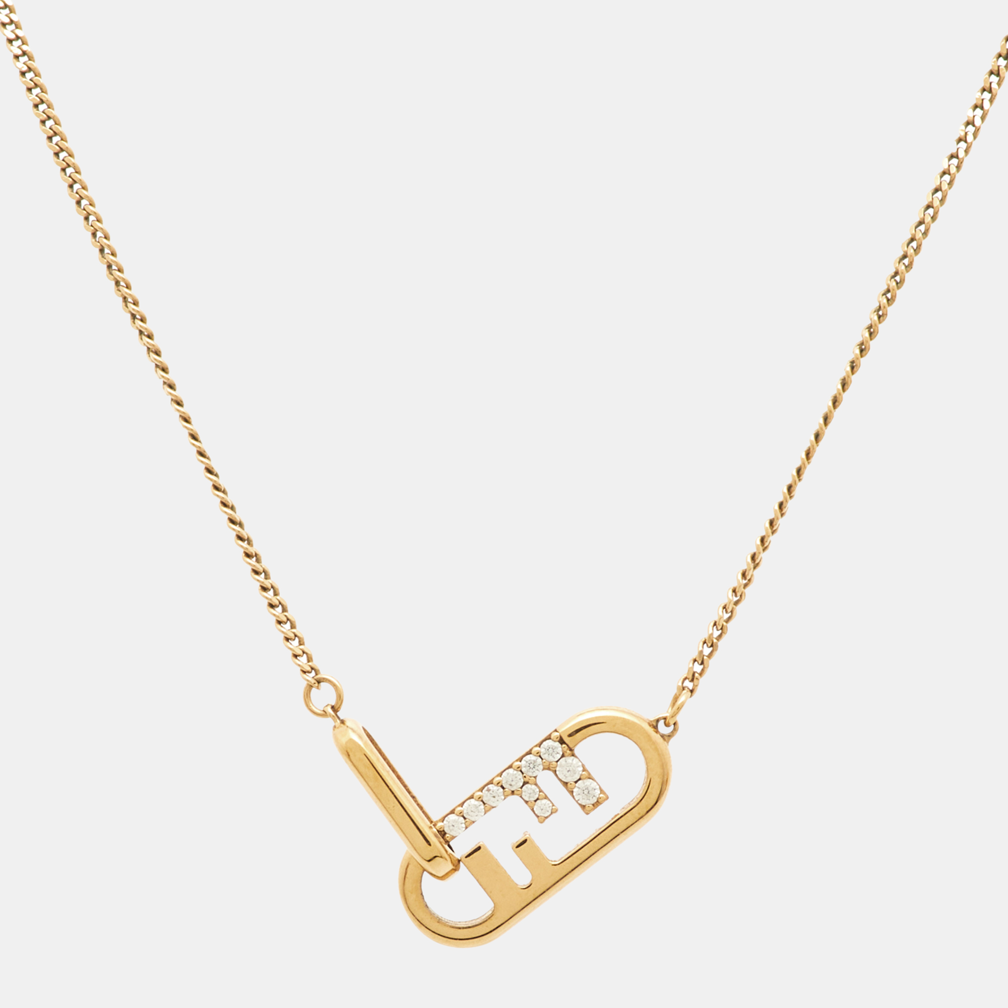 

Fendi O'Lock Crystals Gold Tone Necklace