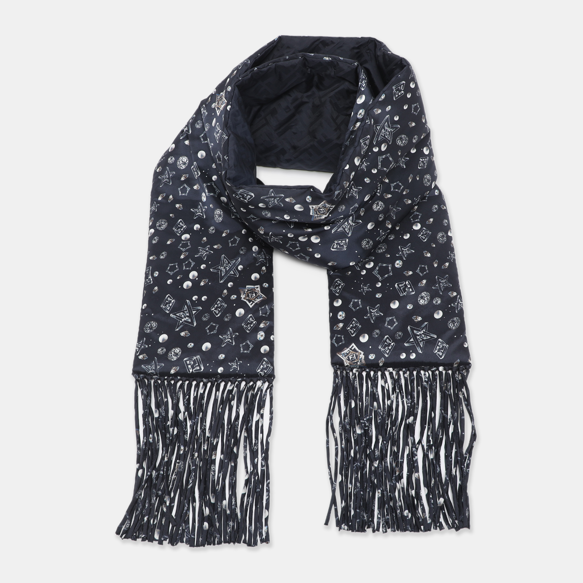 

Fendi Navy Blue Printed Satin Muffler