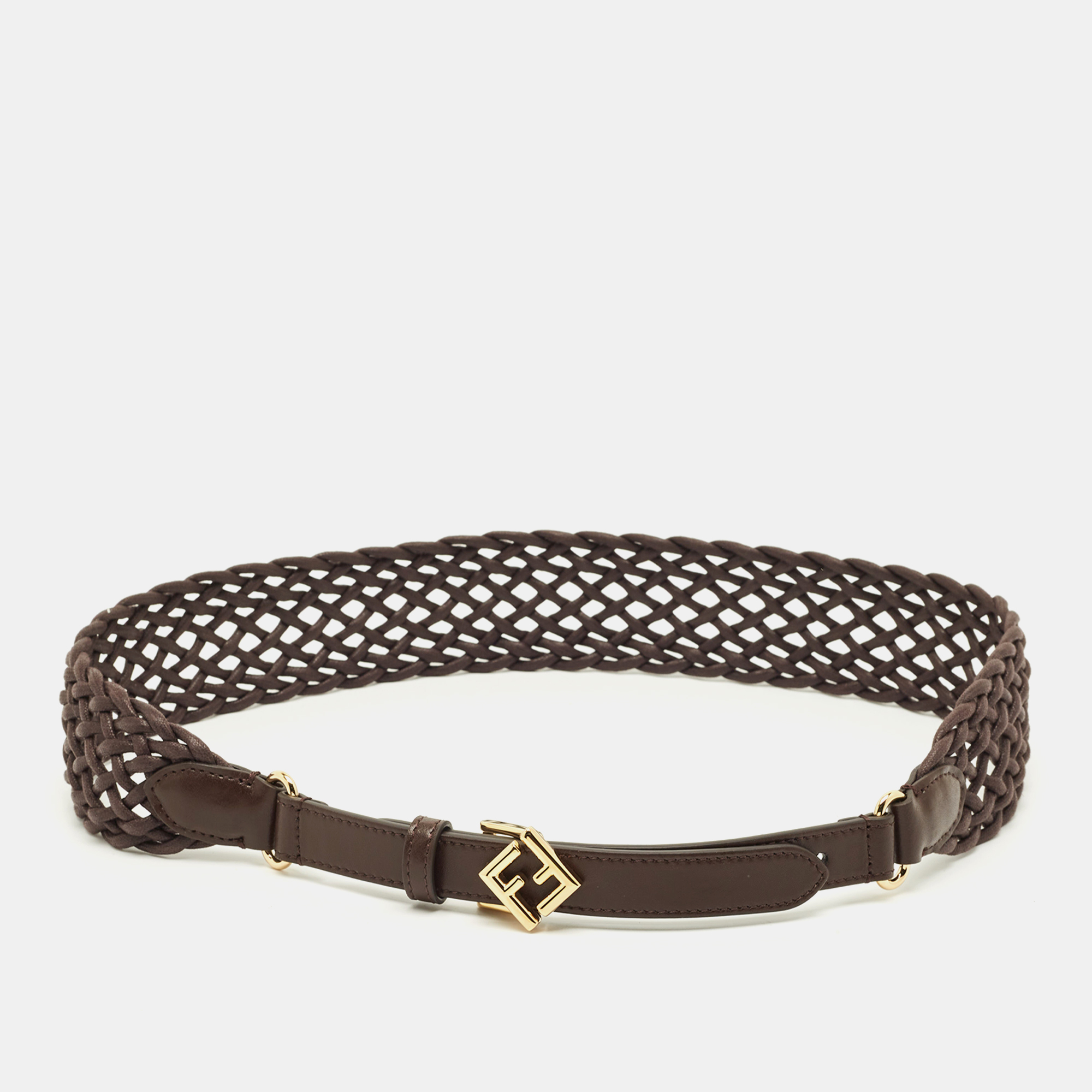 

Fendi Buckle Belt Dark Brown Woven Leather