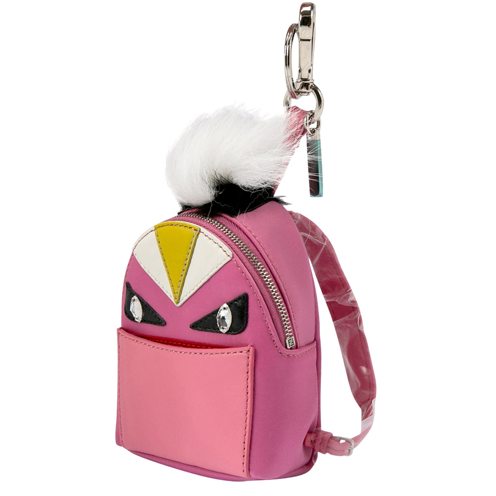 Pre-owned Fendi Pink Nylon And Leather Monster Backpack Charm