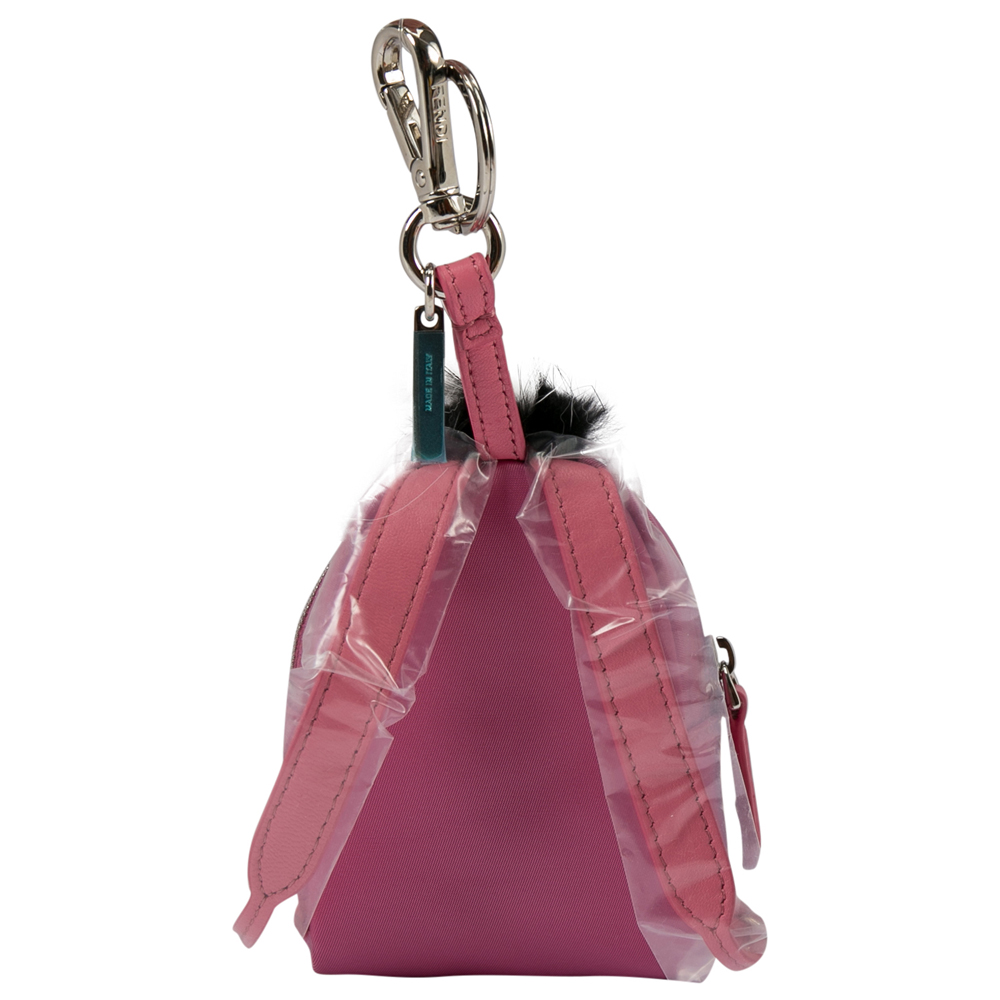 Pre-owned Fendi Pink Nylon And Leather Monster Backpack Charm