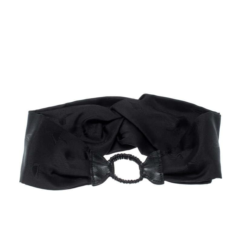 

Fendi Black Silk Twill Leather Trim Detail Headband
