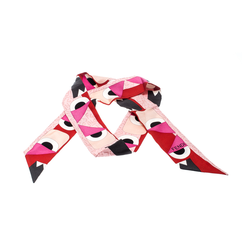 مملوكة مسبقًا وشاح بندانه فندي حرير تويل مطبوع متعدد الألوان