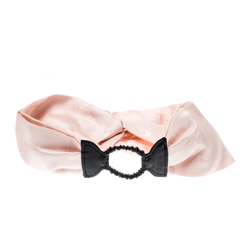 

Fendi Pink Silk Twill Leather Trim Detail Headband