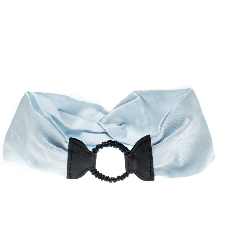 

Fendi Blue Silk Twill Leather Trim Detail Headband