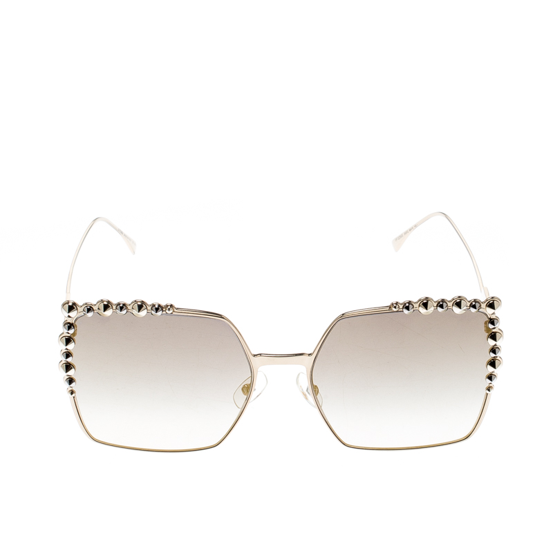 

Fendi Gold/Black Gradient Gold Mirrored FF0259/S Studded Square Cat Eye Sunglasses